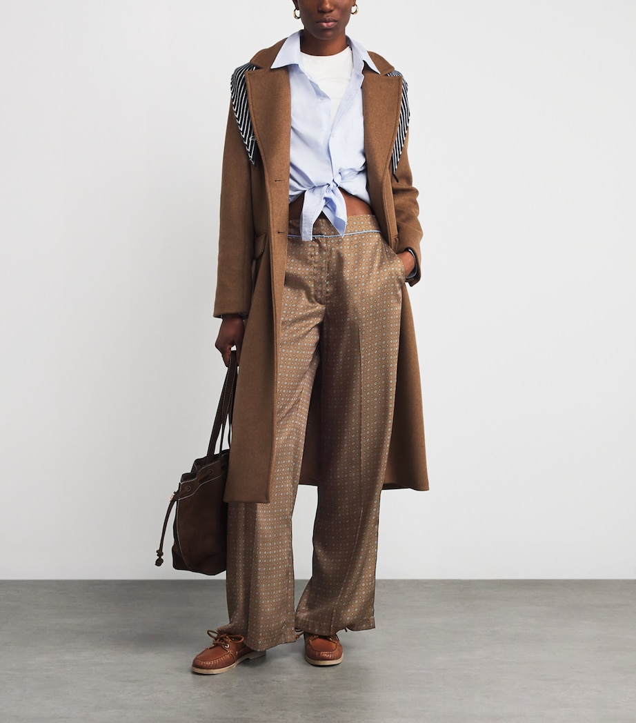 Satin Printed Straight Trousers BROWN TIE Image 2