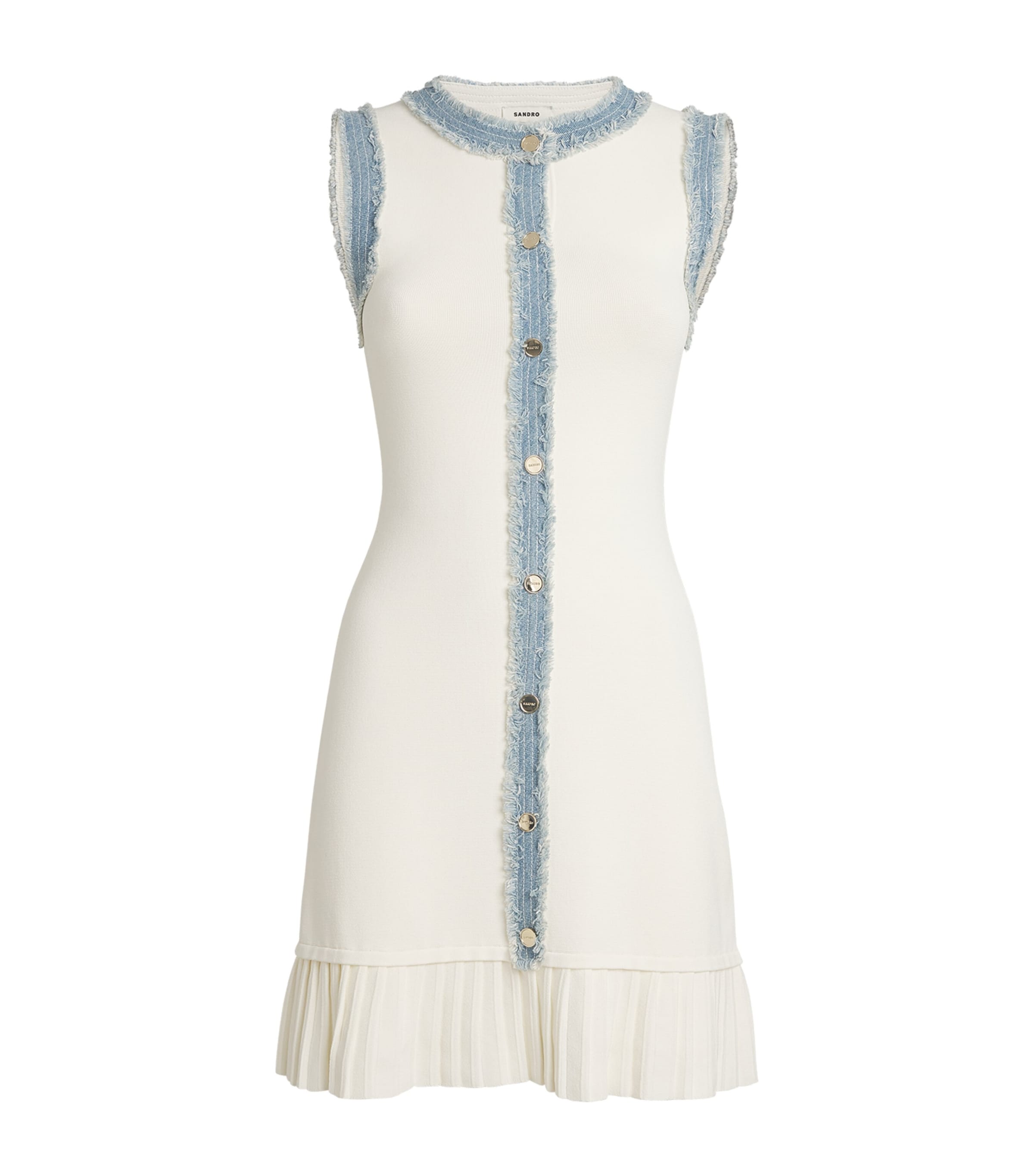 Sandro Womens Ruffle-hem Contrast-trim Stretch-knit Mini Dress Naturels In Beige