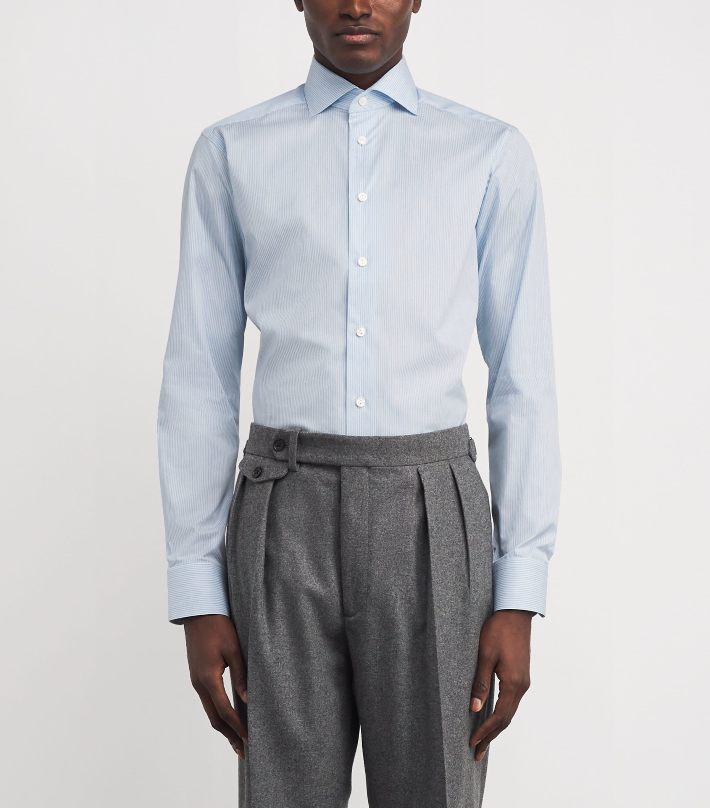 Cotton Twill Melange Stripe Shirt 23LIGHT GREY Image 3