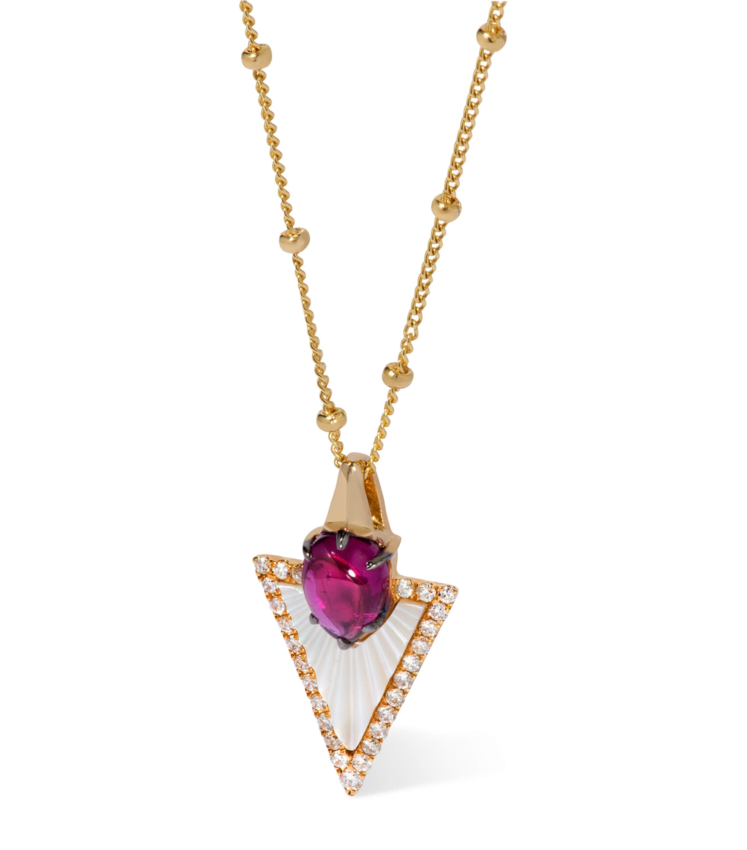 Yellow Gold, Diamond, Rhodolite and Mother-of-Pearl Flight Arrow Necklace YELLOW GOLD Image 1