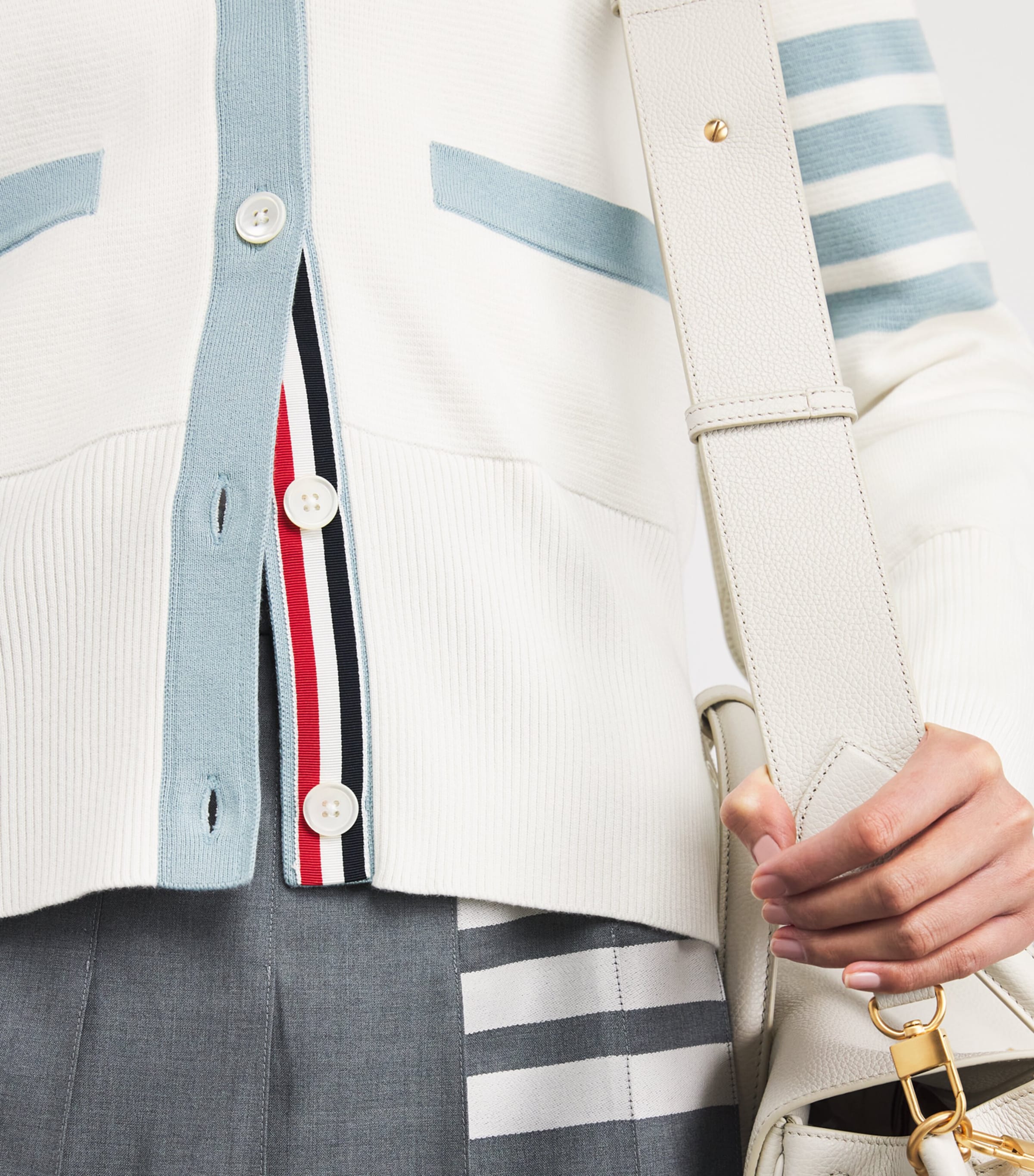 Thom Browne Womens Cotton Milano 4-Bar Cardigan White Image 3