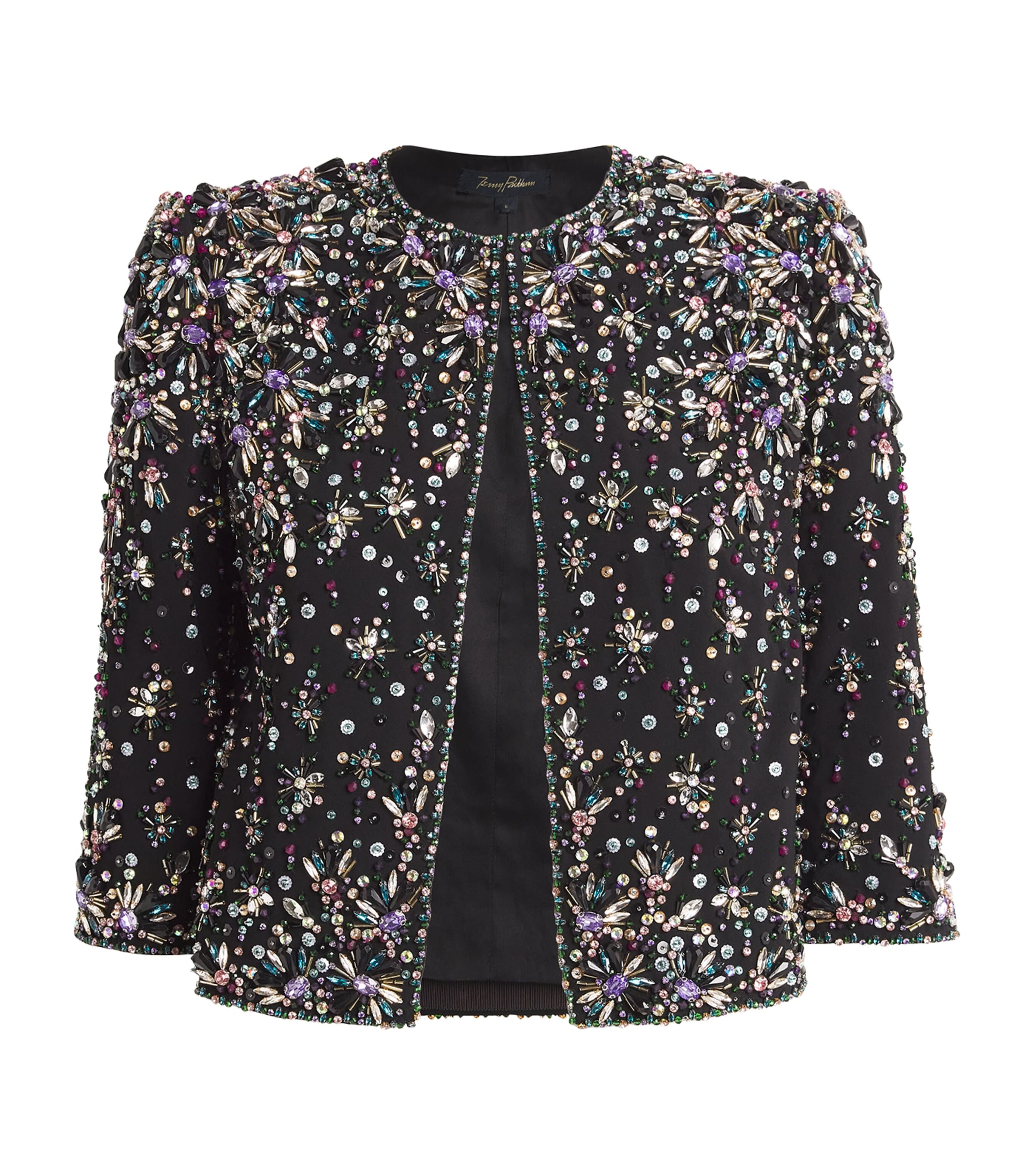 Jenny Packham Vanity Bead-embellished Cropped Jacket In Black