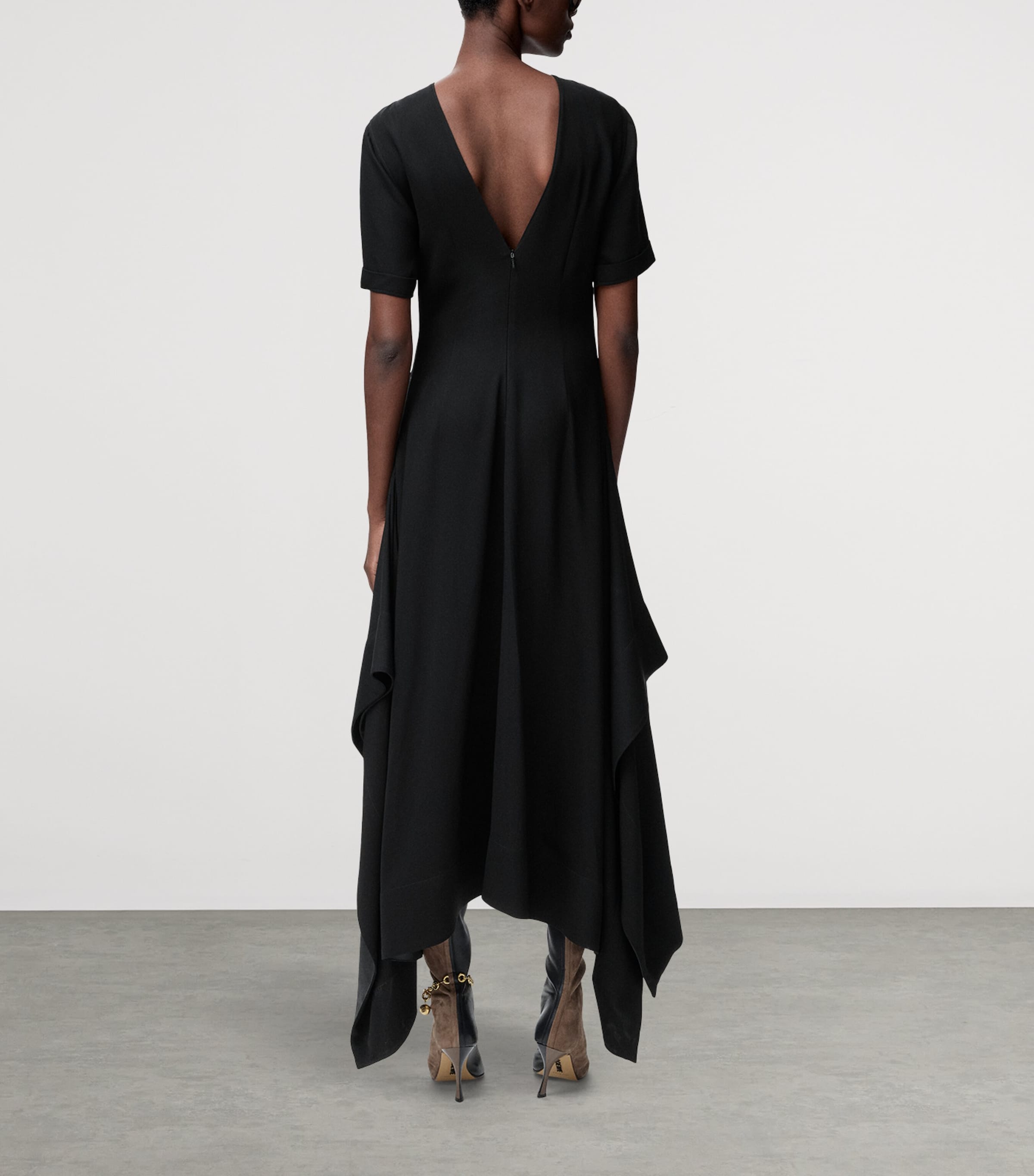 Leather-Trim Maxi Dress BLACK Image 3