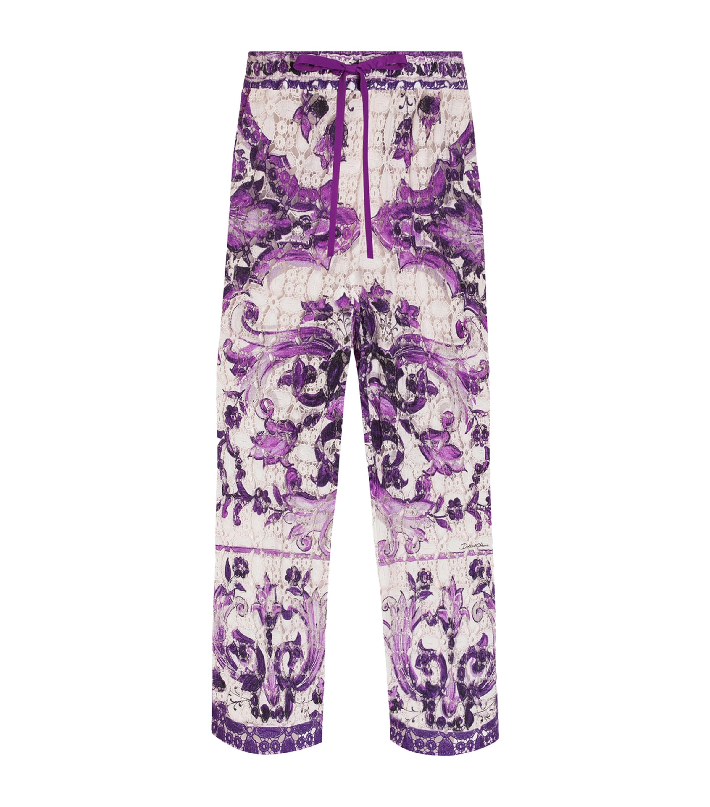 Dolce & Gabbana Majolica Print Lace Cropped Trousers In Multi