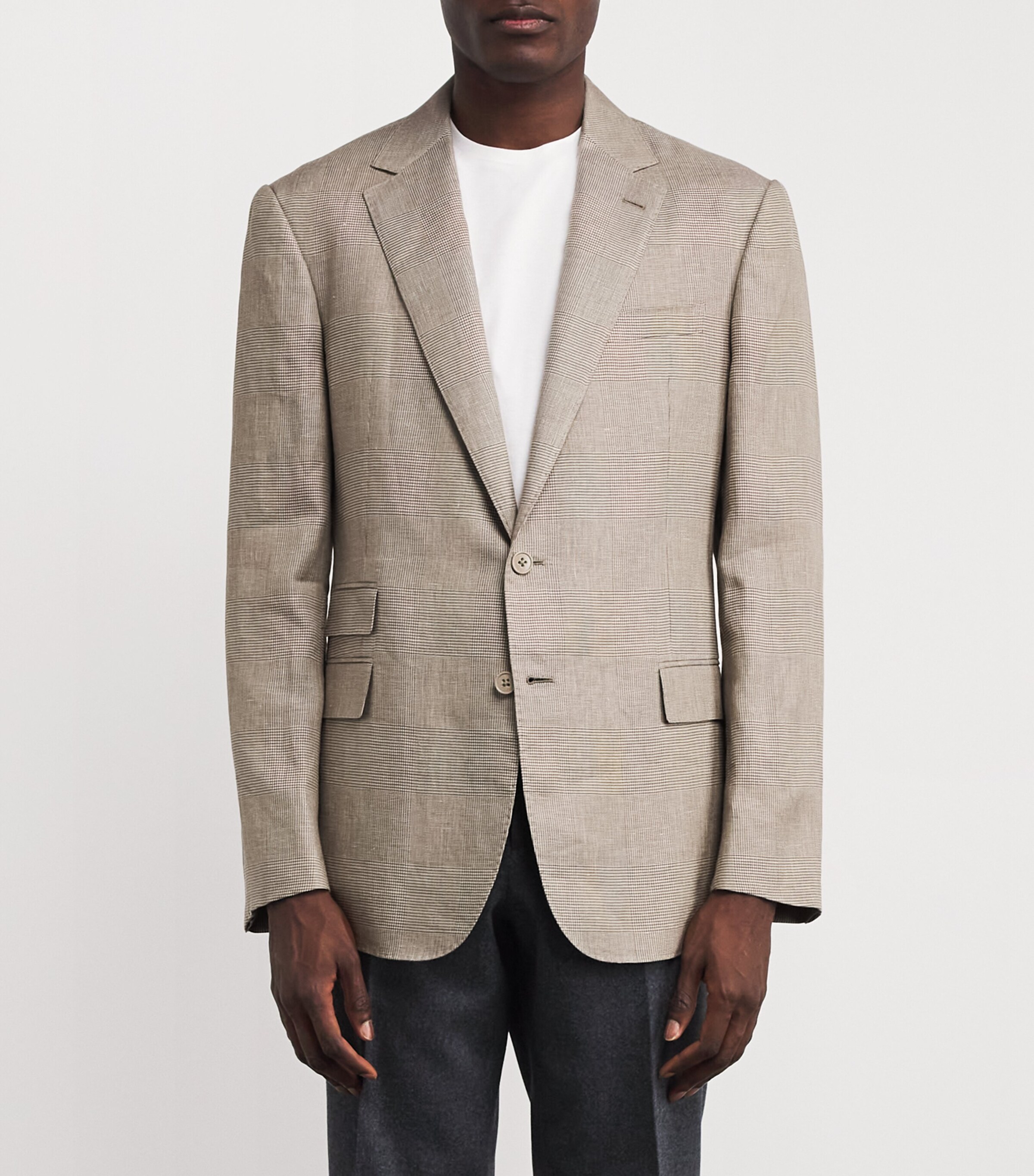 Ralph Lauren Purple Label Mens Linen-Silk Check Kent Blazer Summer Sand/ Truffle Image 3