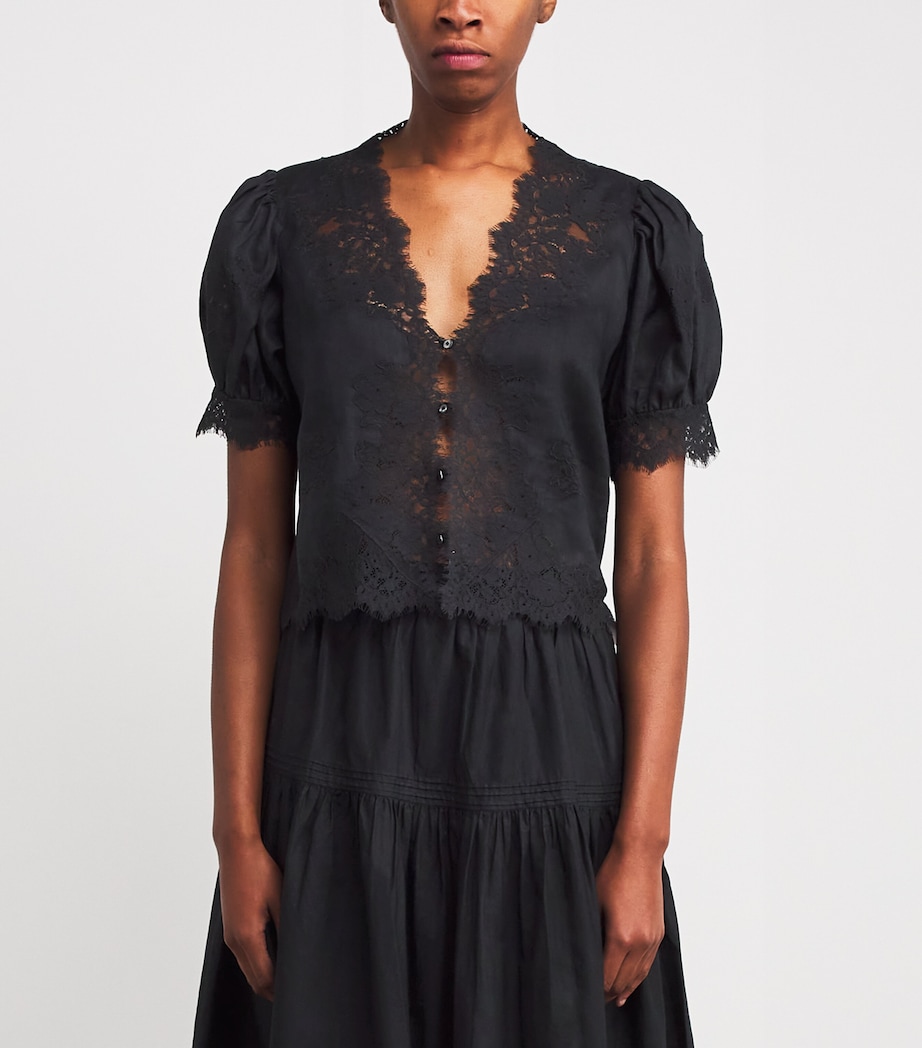 Ramie Lace-Trim Idella Blouse BLACK Image 3