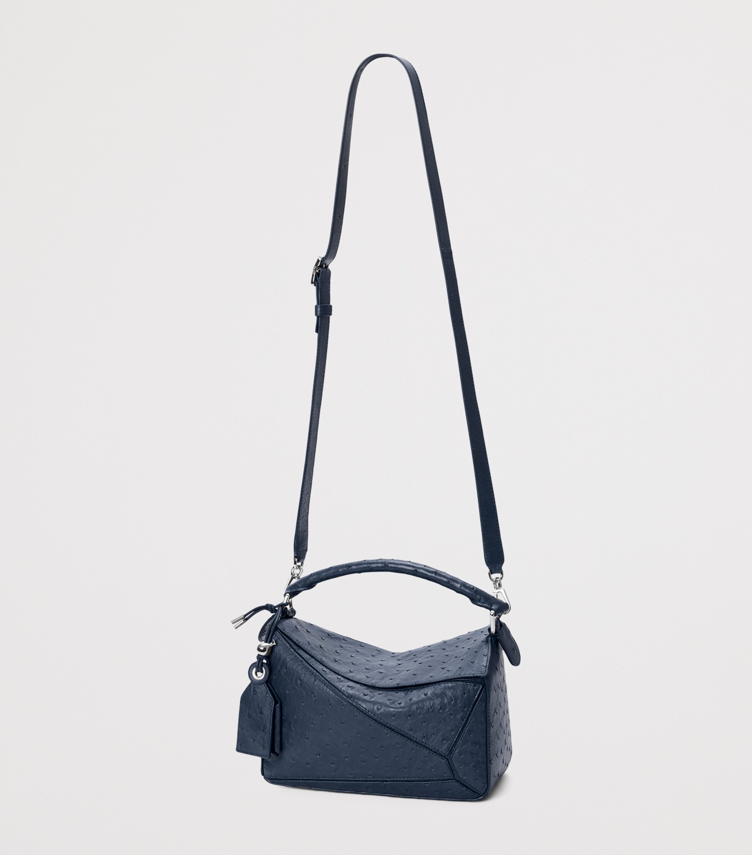 LOEWE Navy Small Ostrich Leather Puzzle Bag | Harrods US