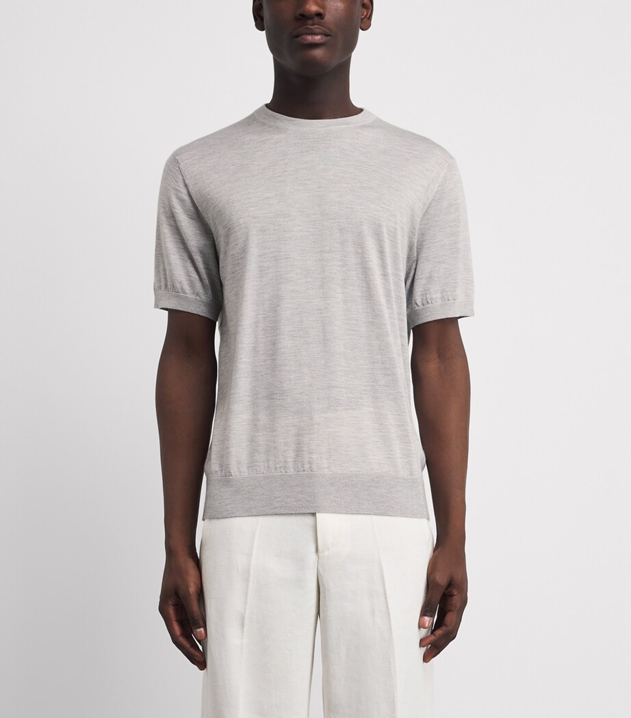 Paul & Shark Mens Cashmere-Silk T-Shirt Light Grey Image 4