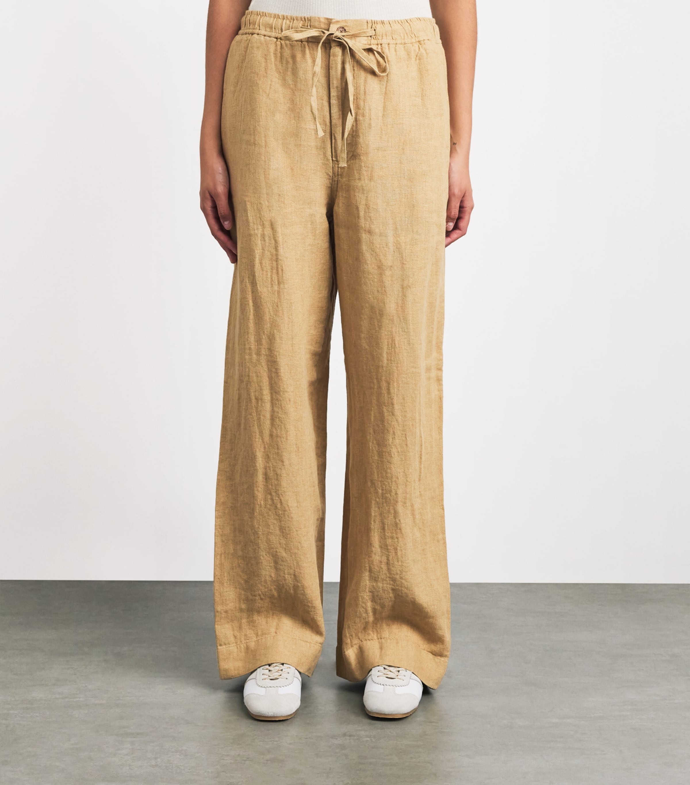 Polo Ralph Lauren Womens Linen Drawstring Wide-Leg Trousers Classic Camel Image 4