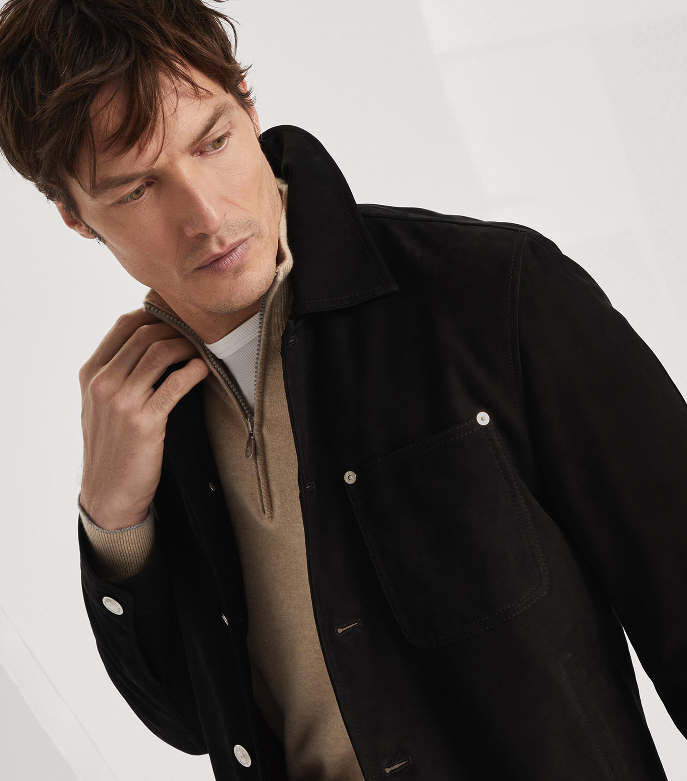 BRUNELLO CUCINELLI リネン ギャバジン シャツジャケット Brunello Cucinelli Nubuck Leather Shirt Jacket | Harrods US