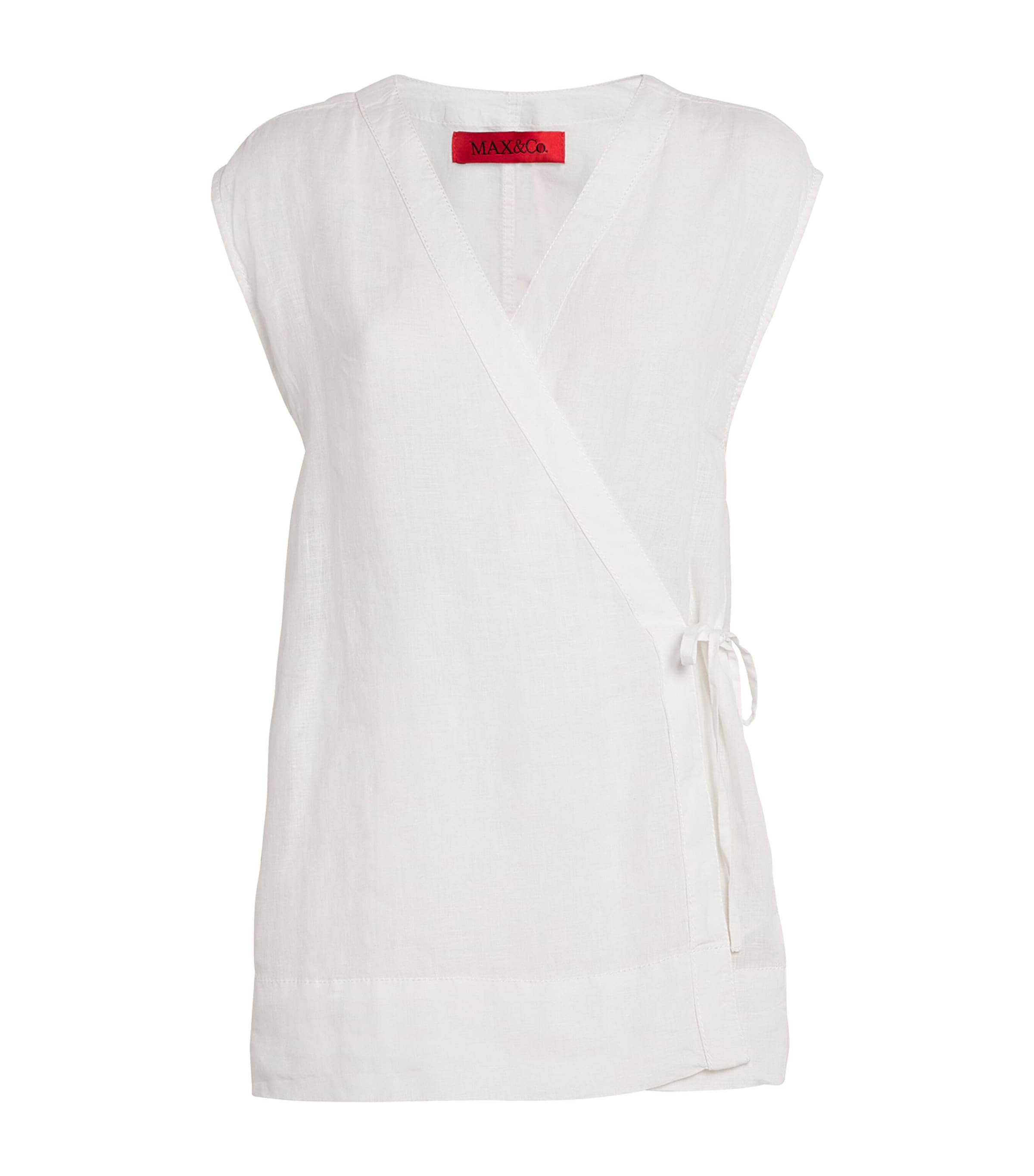 Max & Co Linen Sleeveless Wrap Jacket In White