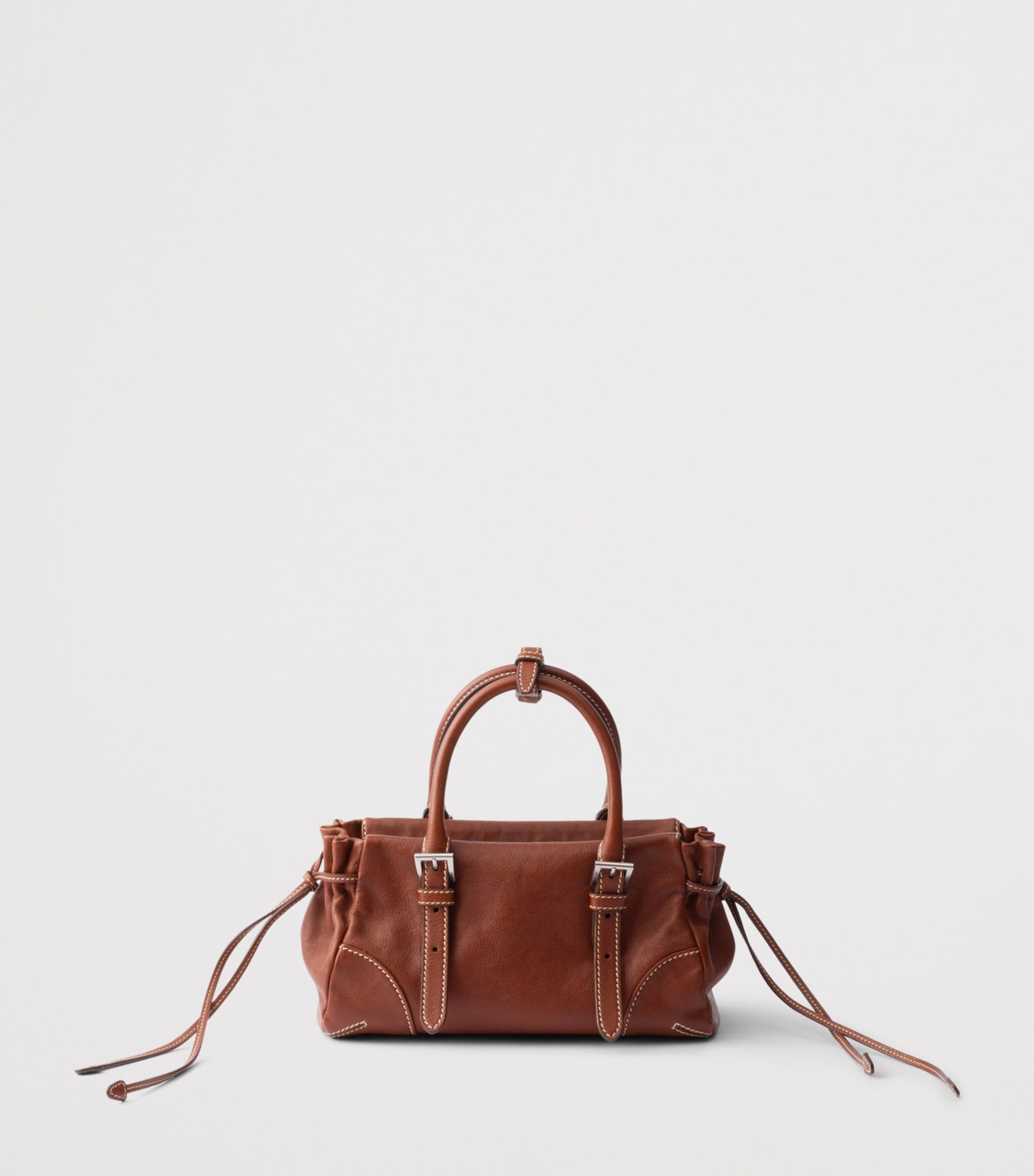 Prada Small Leather Bonnie Top-Handle Bag Brown Image 3