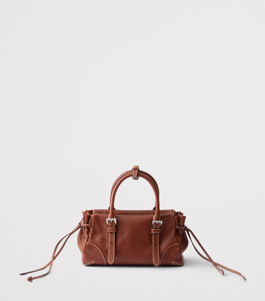 Prada Small Leather Bonnie Top-Handle Bag Brown Image 3