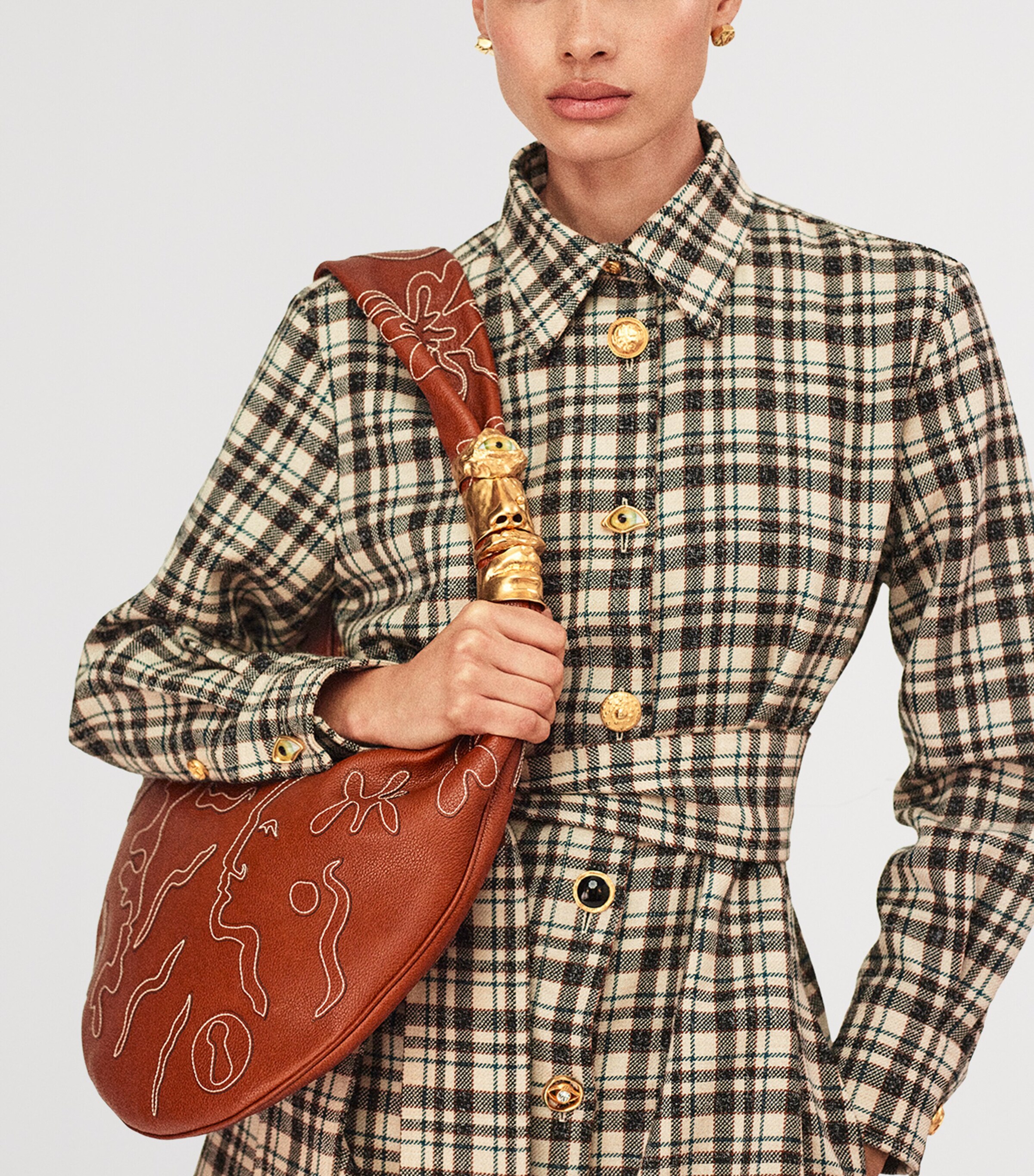 Large Leather Embroidered Soufflé Shoulder Bag 806 CARAMEL Image 2