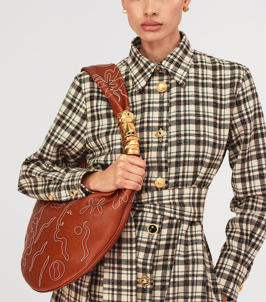 Large Leather Embroidered Soufflé Shoulder Bag 806 CARAMEL Image 2