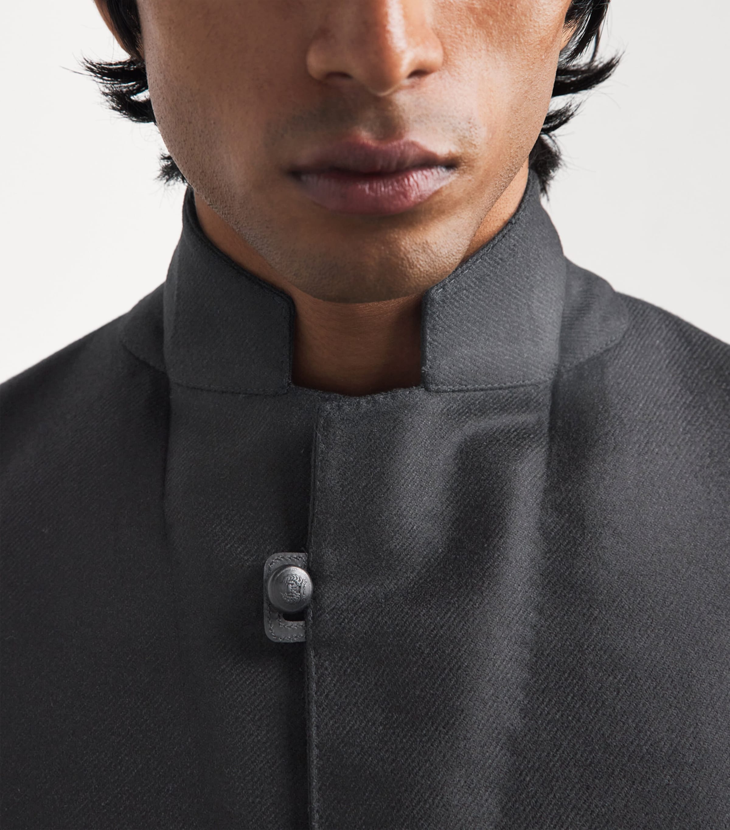 Corneliani Mens Leather-Trim Wool-Cashmere Blazer Black Print Image 3