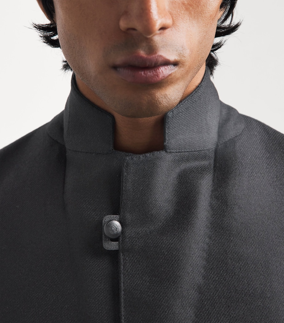 Corneliani Mens Leather-Trim Wool-Cashmere Blazer Black Print Image 3