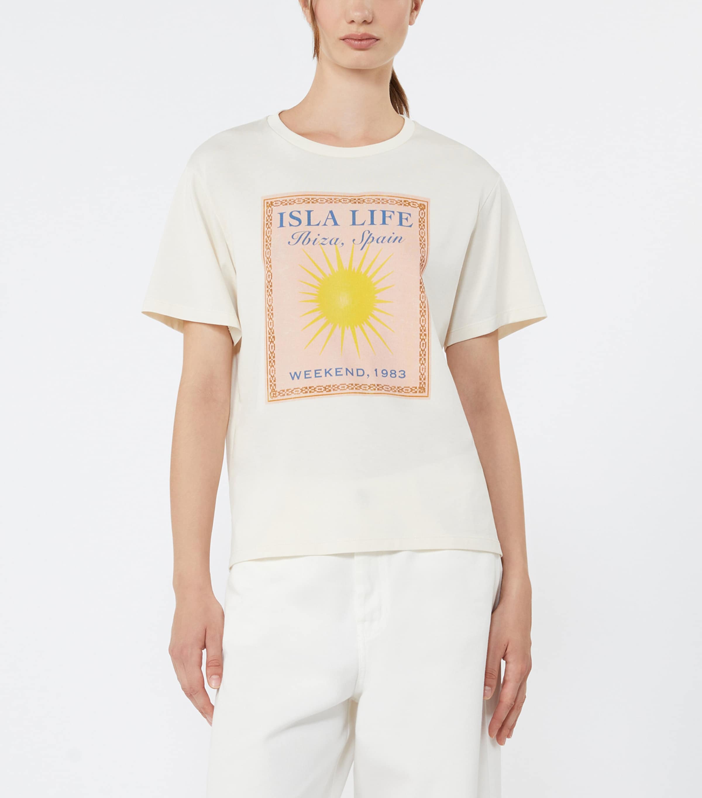 Weekend Max Mara Womens Cotton Isla Life Graphic T-Shirt Ecru Image 3