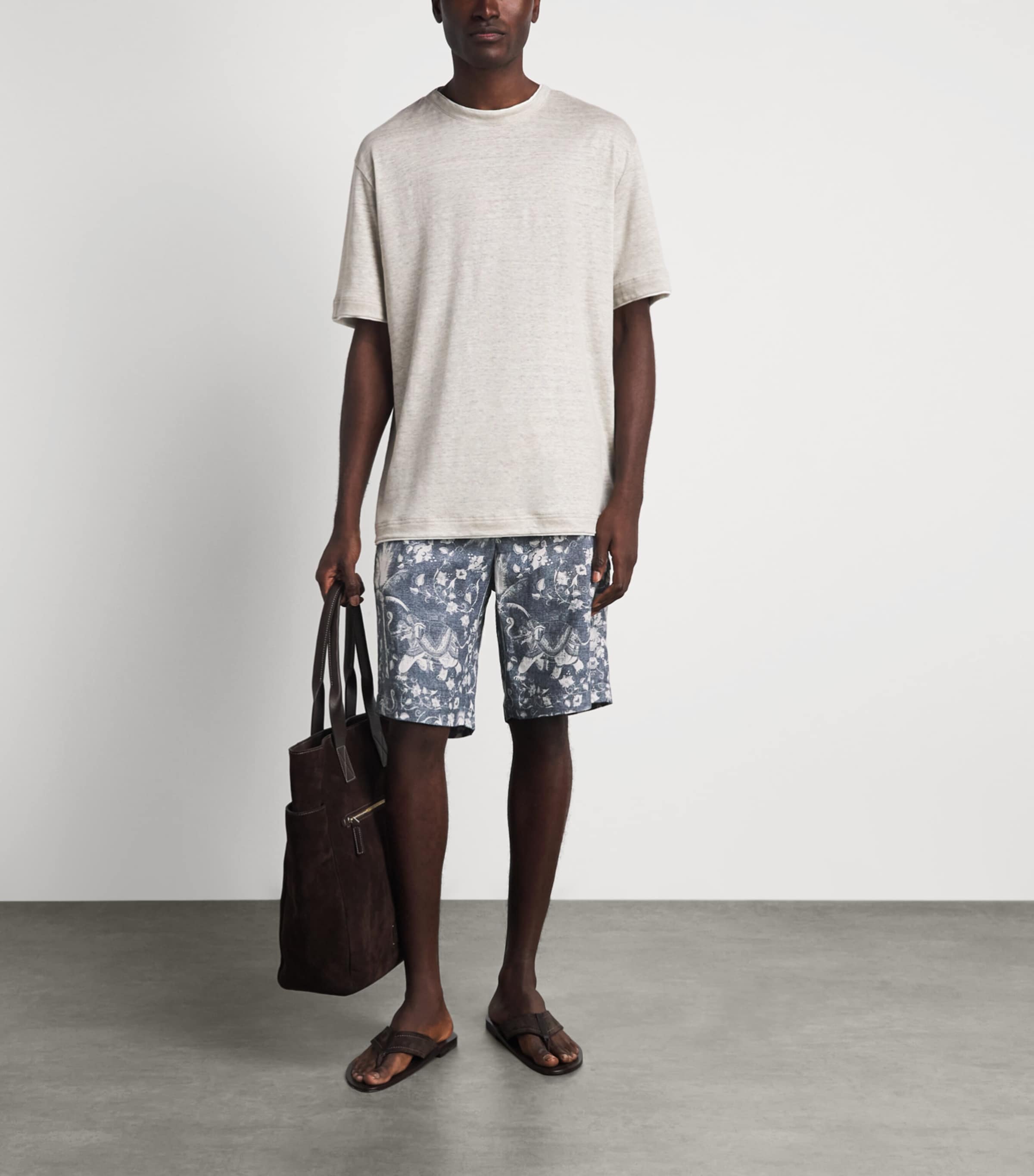Eleventy Mens Linen Drawstring Bermuda Shorts Royal Image 2