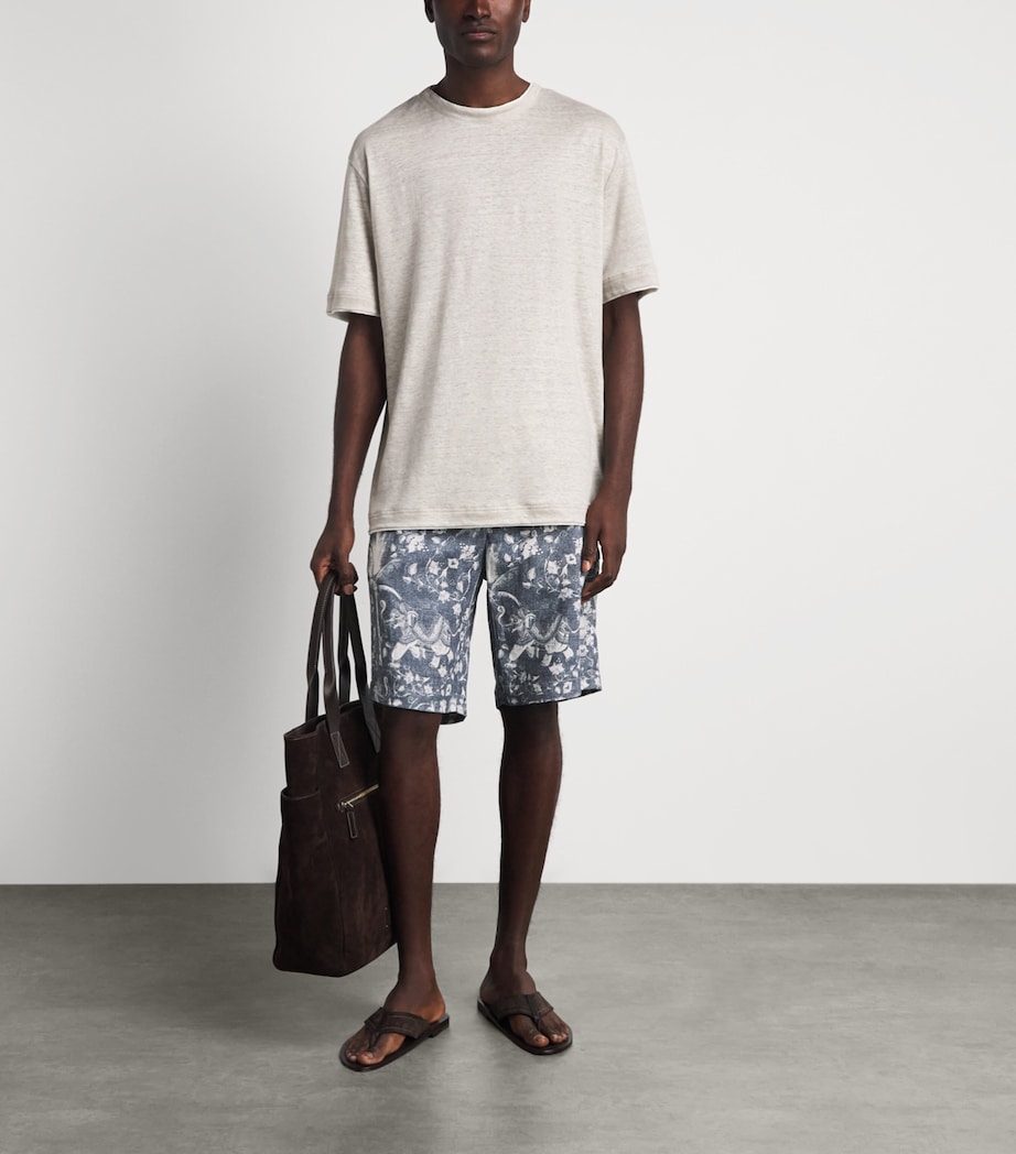 Eleventy Mens Linen Drawstring Bermuda Shorts Royal Image 2