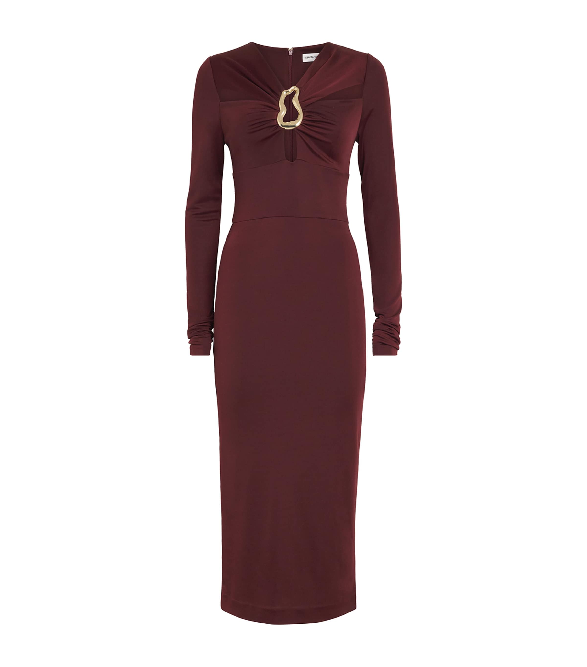 Rebecca Vallance Long-sleeve Mischa Midi Dress In Burgundy
