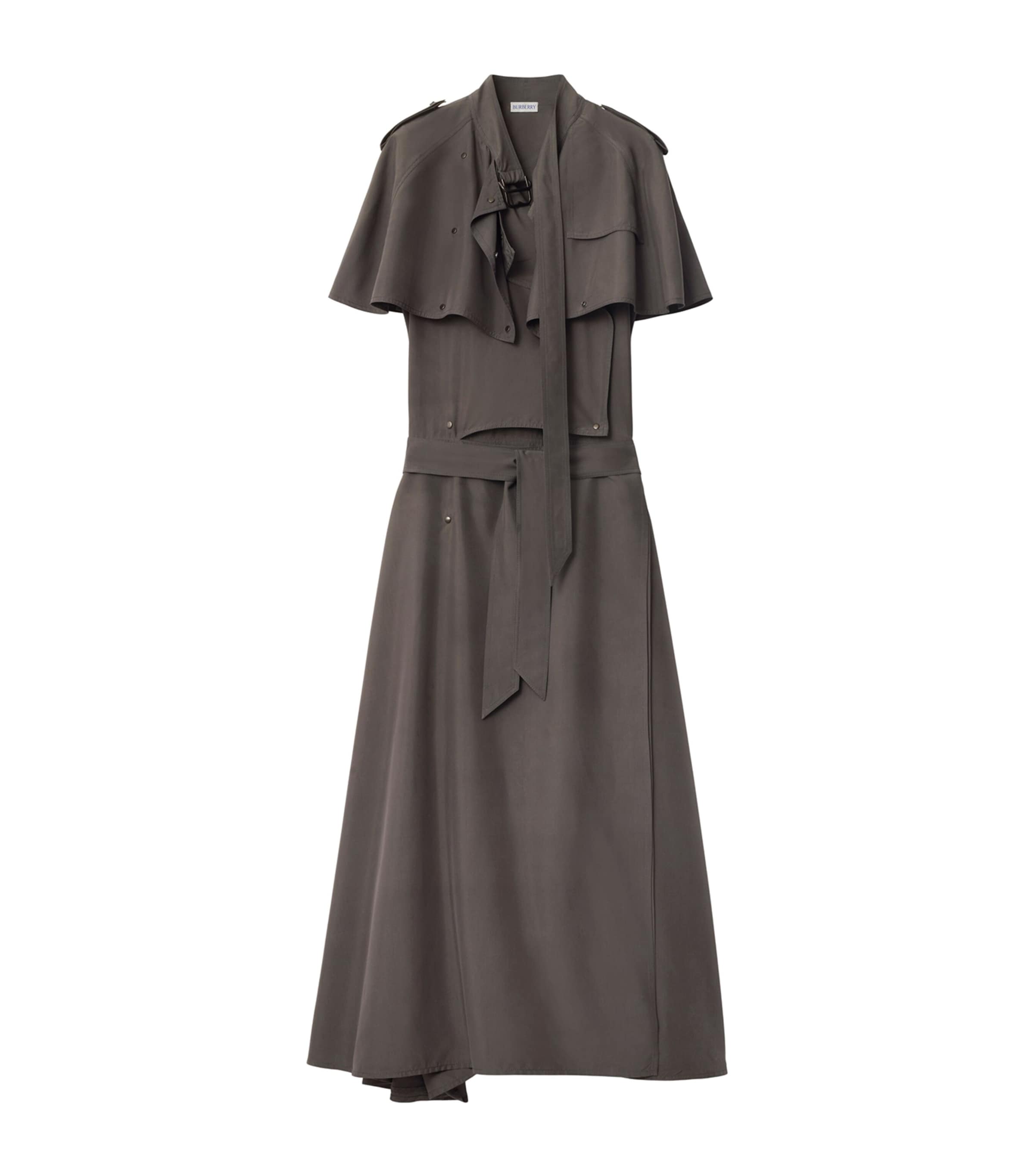 Burberry Silk Trench Midi Dress In Multi