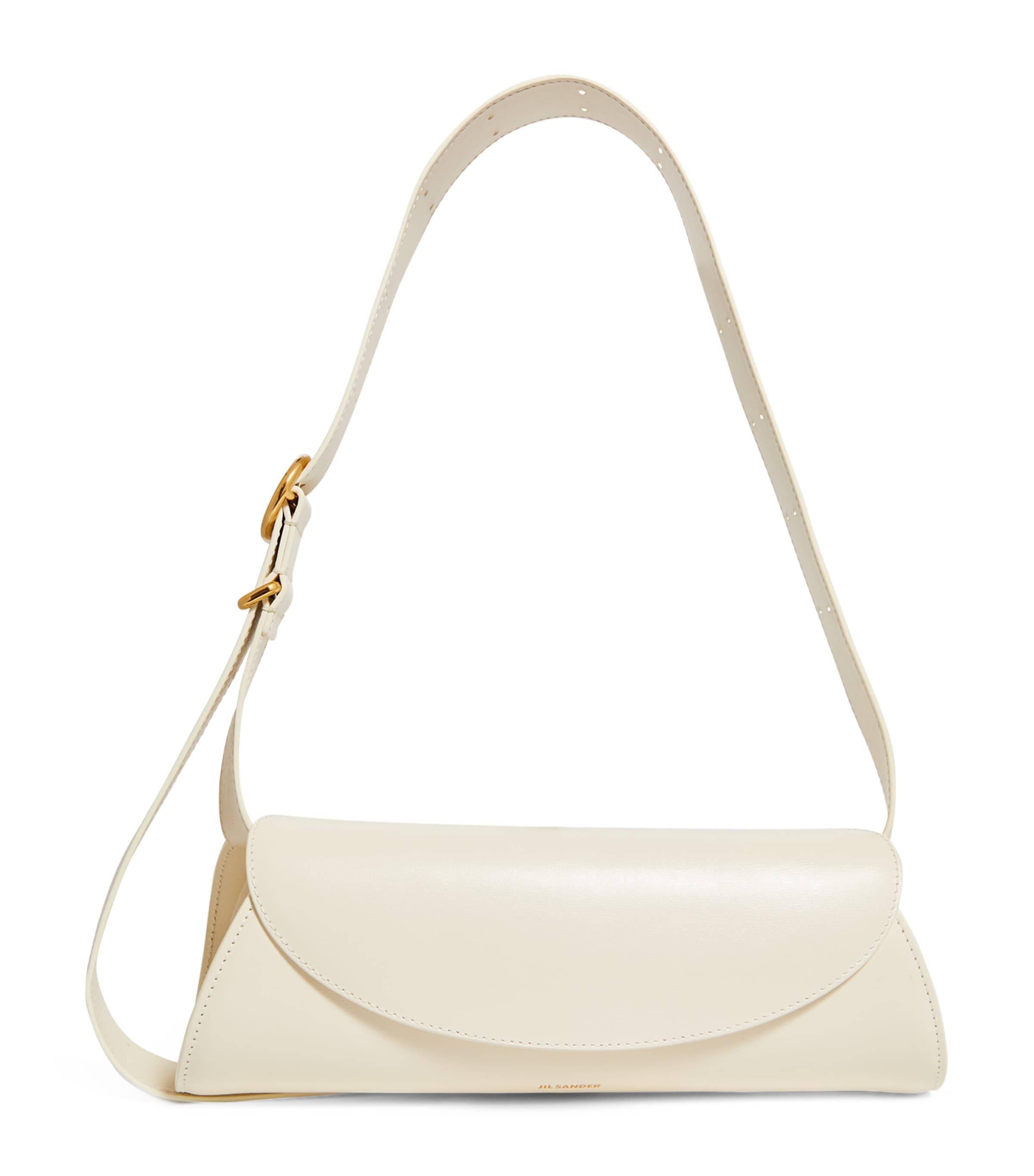 Jil Sander Leather Cannolo Shoulder Bag In White