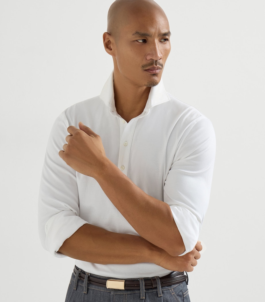 Brunello Cucinelli Mens Cotton Long-Sleeve Polo Shirt Image 4