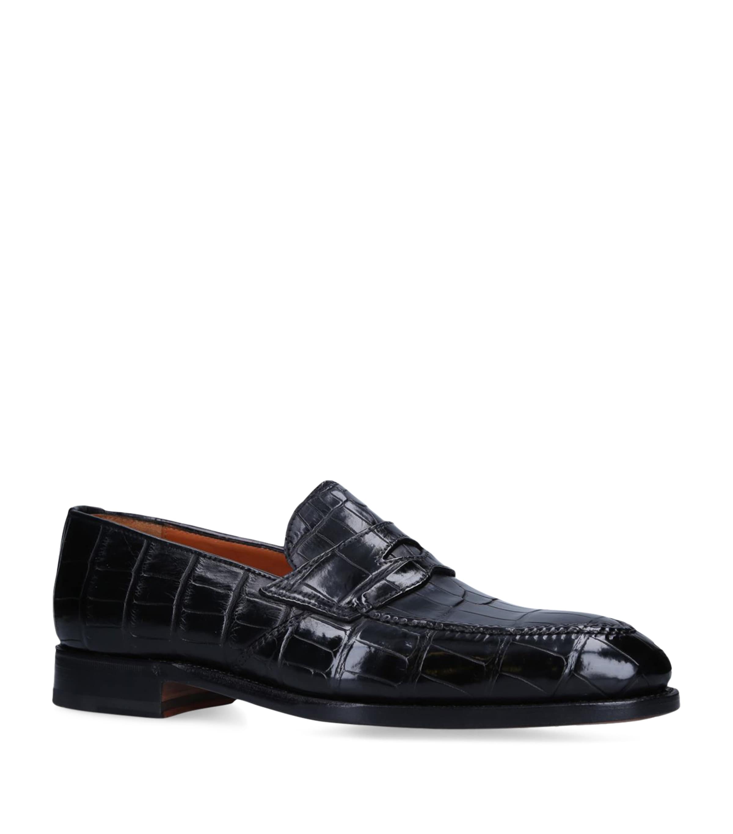 Bontoni Crocodile Principe Loafers In Black