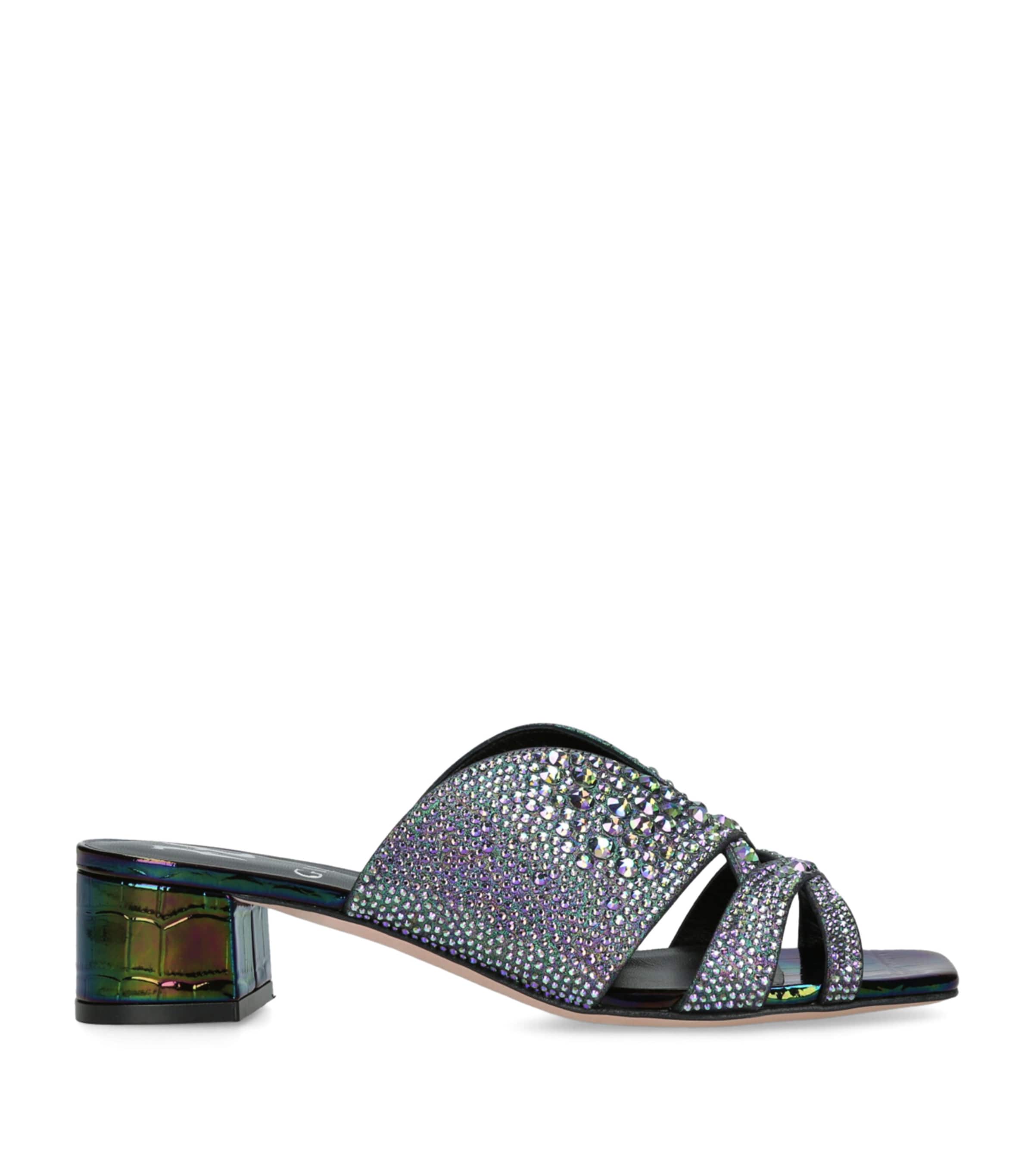 Gina Leather Croc-embossed Stevie Mules In Blue