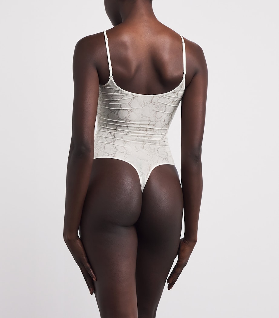 Milky Sheer Snake Print Thong Bodysuit STONE PASTEL SNAKE P Image 3