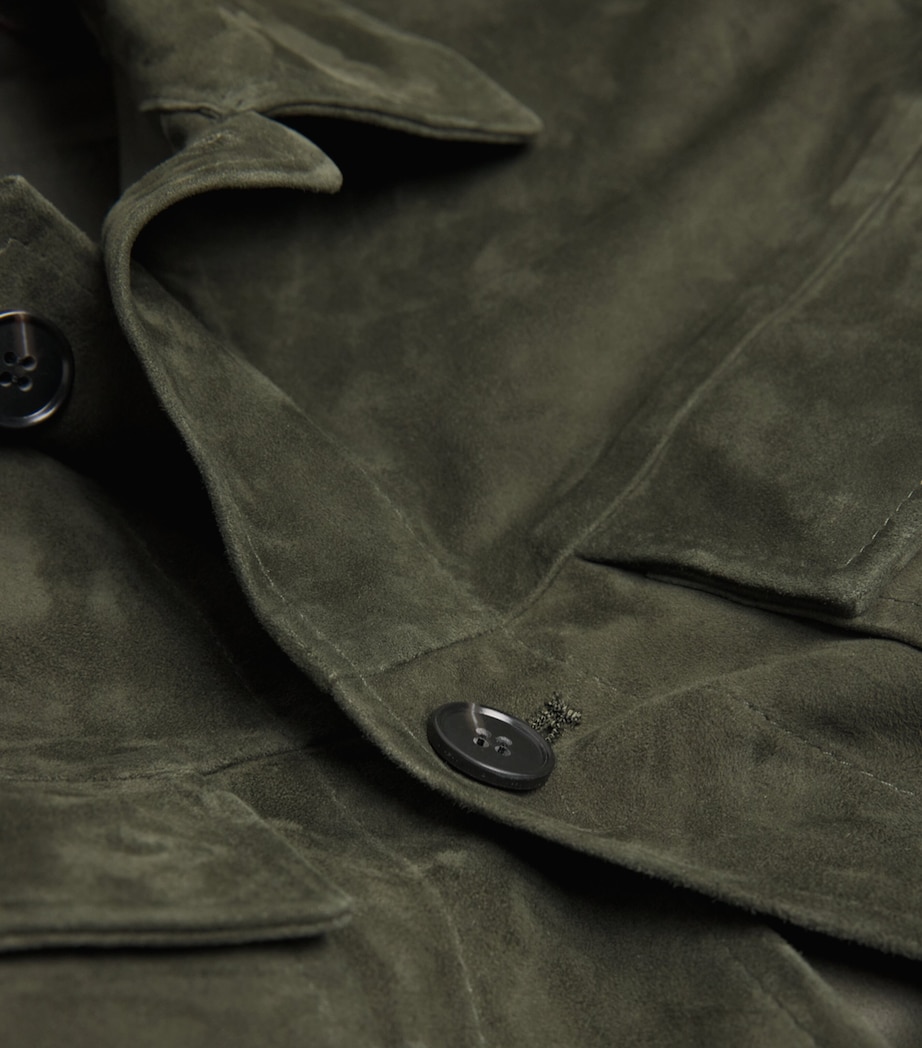 Arma Mens Lamb Suede Mex Overshirt Dark Green Image 6
