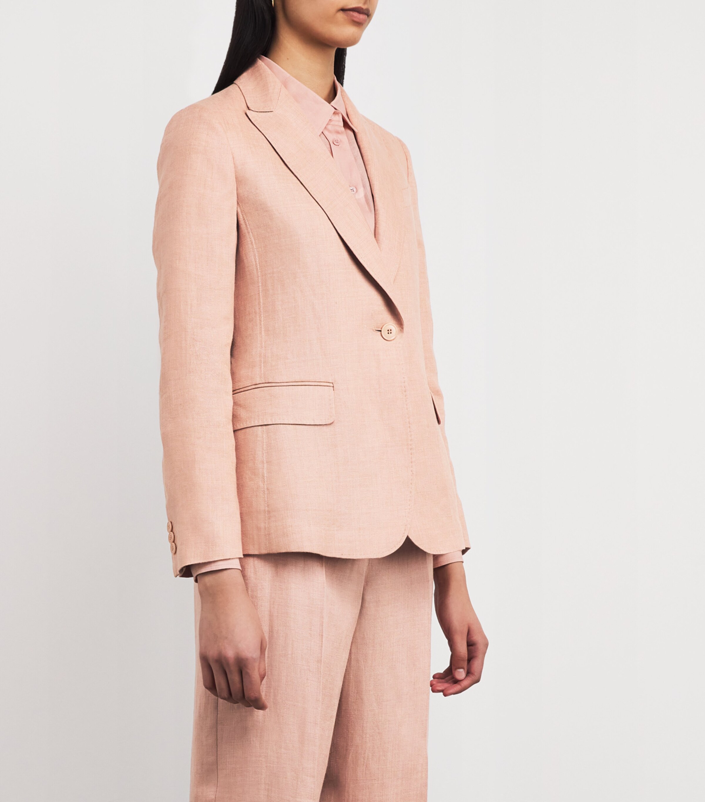 Weekend Max Mara Pink Linen Single-Breasted Blazer | Harrods US