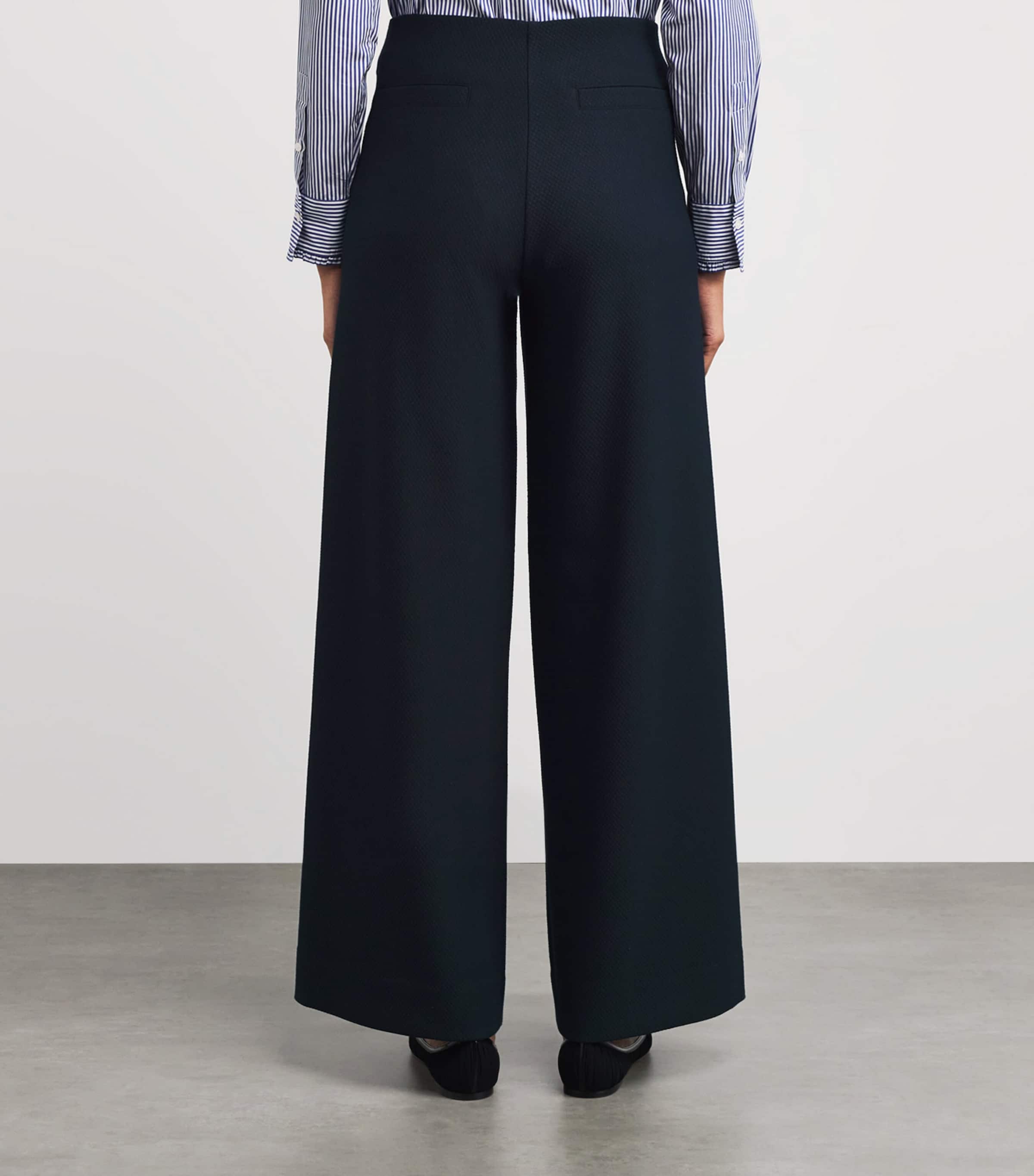 Cable Jacquard Wide-Leg Trousers NAVY Image 4