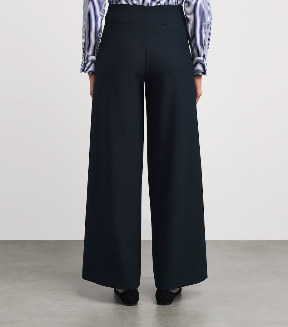 Cable Jacquard Wide-Leg Trousers NAVY Image 4