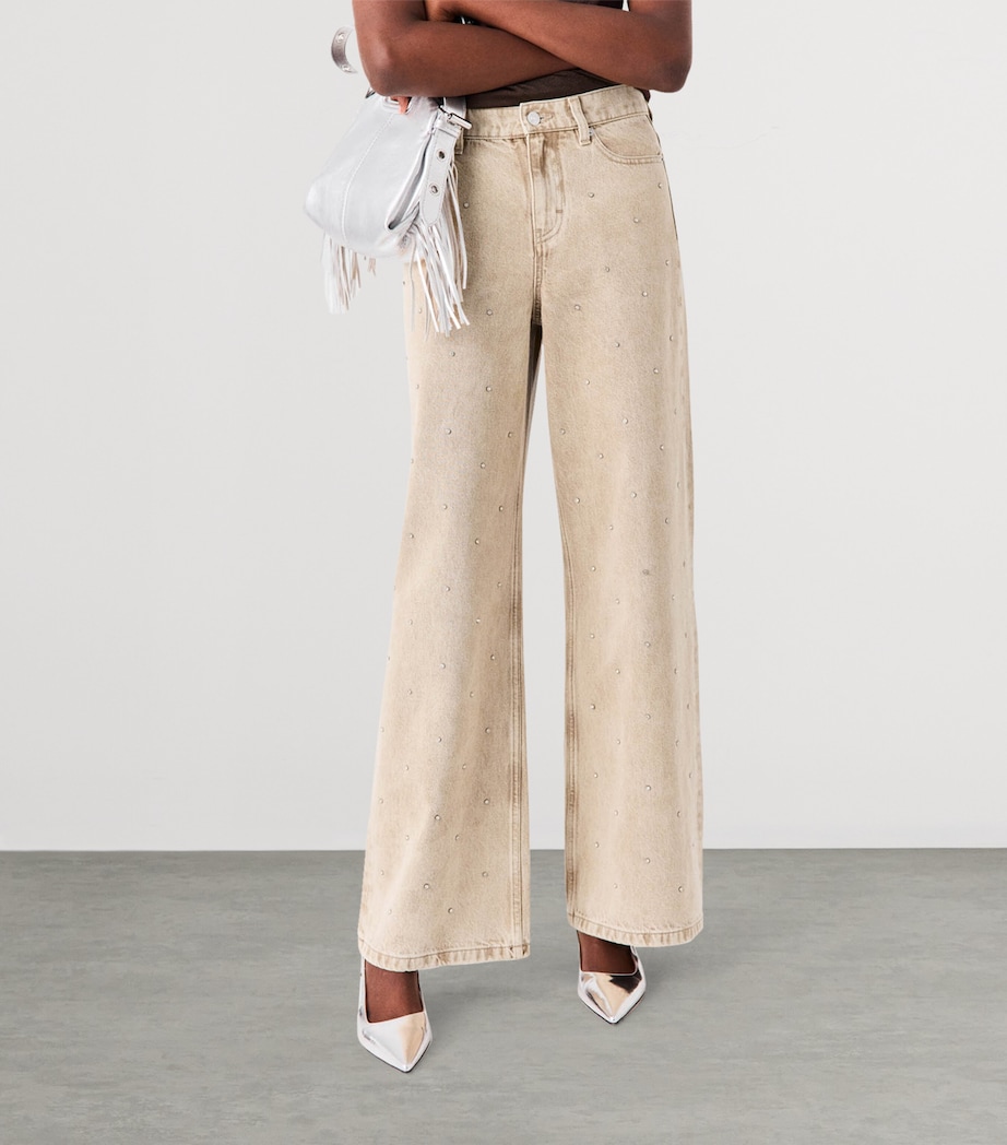 Maje Womens Rhinestone-Embellished Wide-Leg Jeans Beige Image 6
