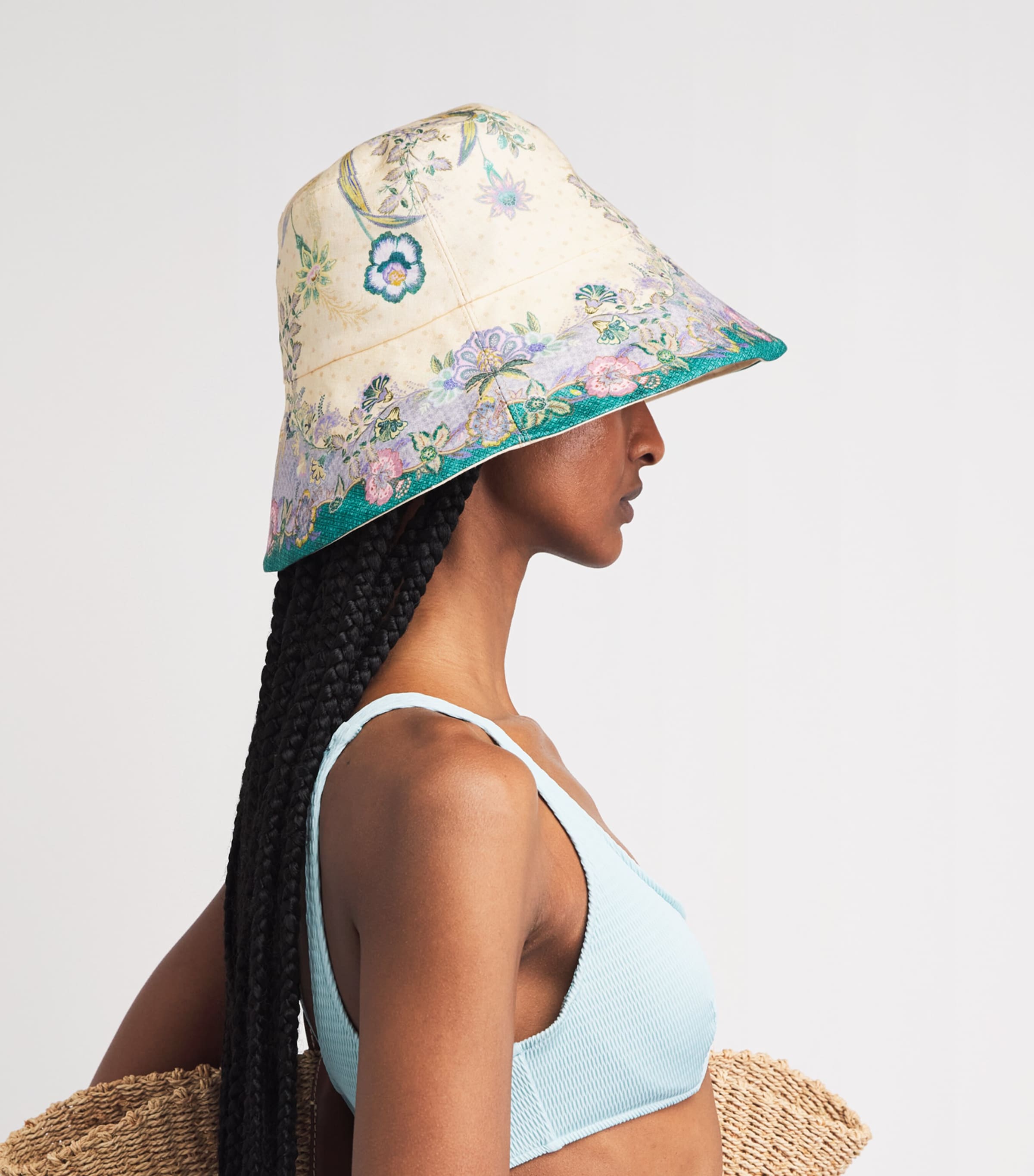 Zimmermann Linen Reversible Bucket Hat Cream Scarf Floral Image 2