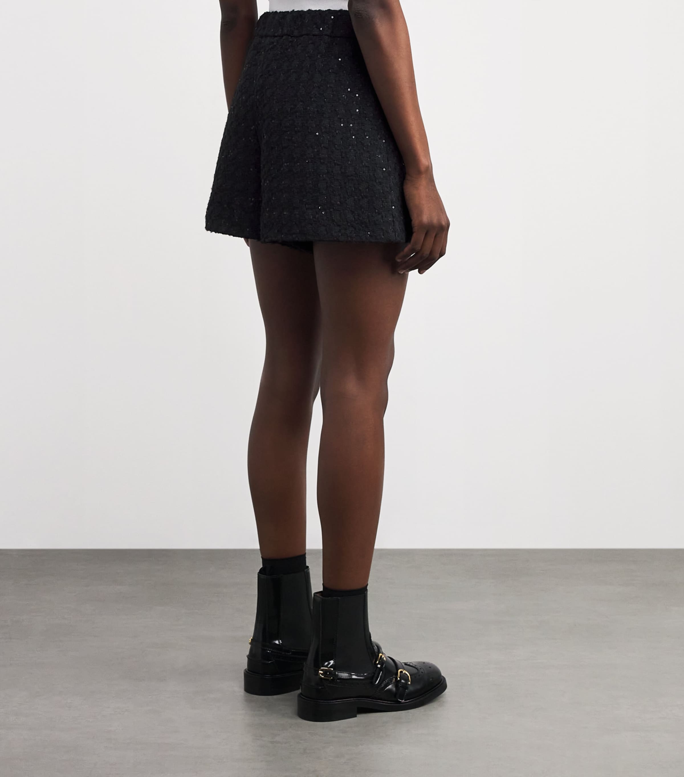 Sequinned-Embellished Tweed Shorts BLACK Image 4
