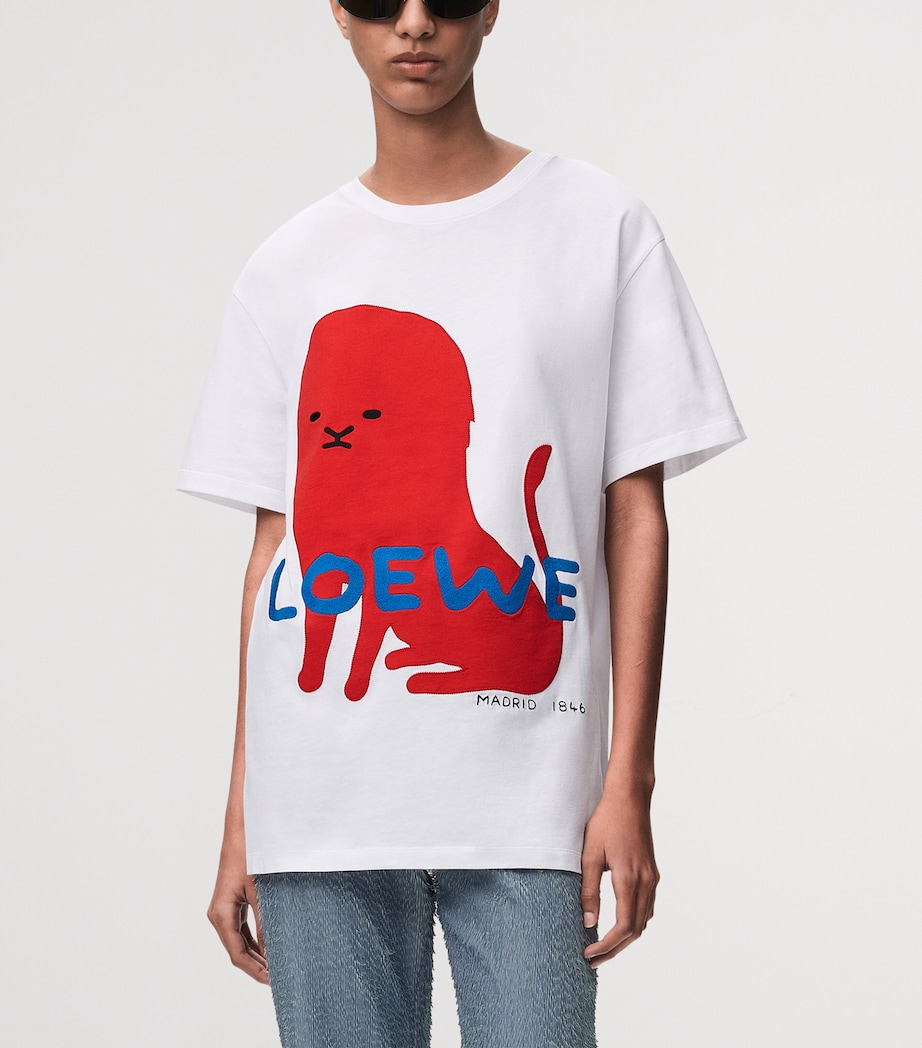 LOEWE Womens Cotton-Blend Printed T-Shirt White Image 3