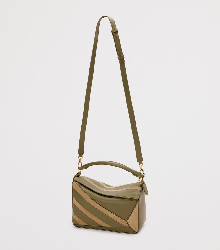 Small Leather-Suede Puzzle Top-Handle Bag OLIVE GOLD Image 8