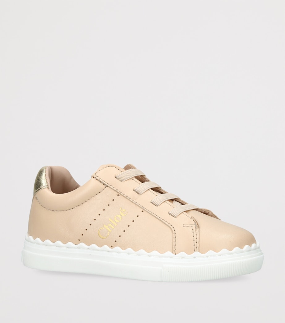 Leather Metallic-Trim Logo Sneakers GOLD Image 3