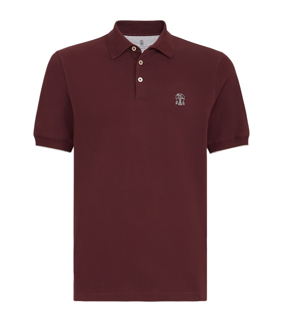 Brunello Cucinelli Mens Cotton Piqué Logo Polo Shirt Image 1
