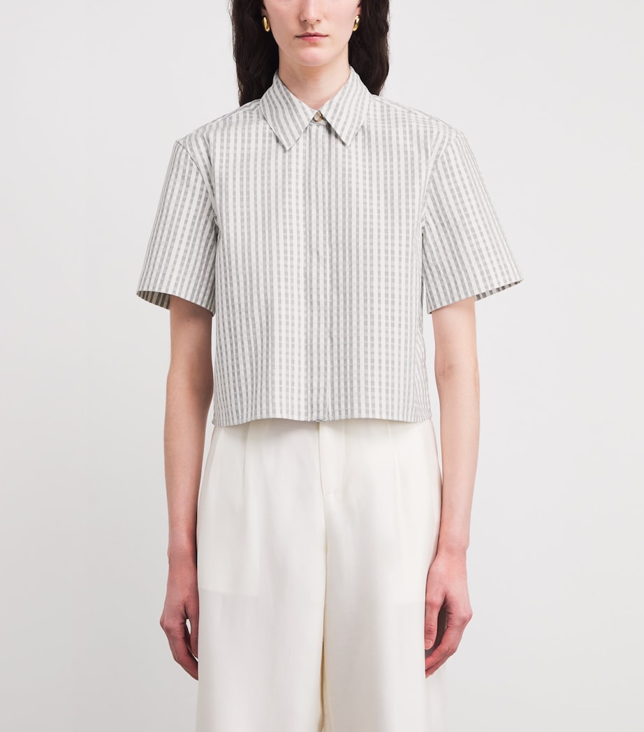 Agnona Womens Cotton-Silk Stripe Cropped Shirt White Grey Grey Image 3