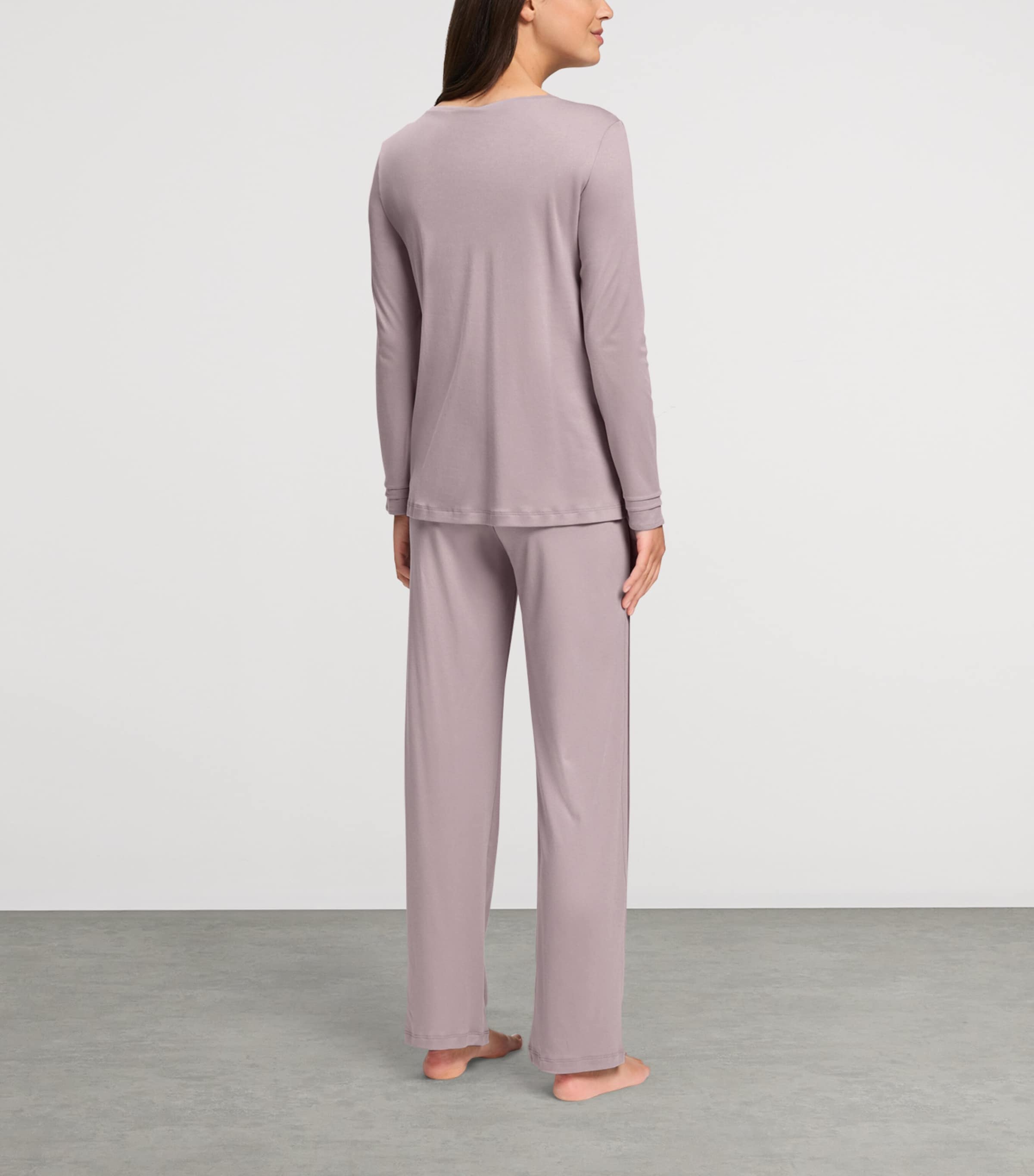 Hanro Womens Cotton Long-Sleeve Pyjama Set Stormy Rose Image 4