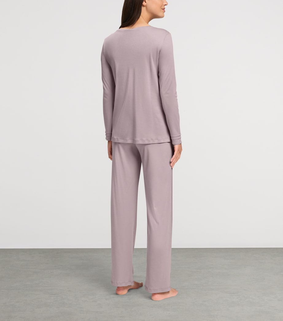 Hanro Womens Cotton Long-Sleeve Pyjama Set Stormy Rose Image 4