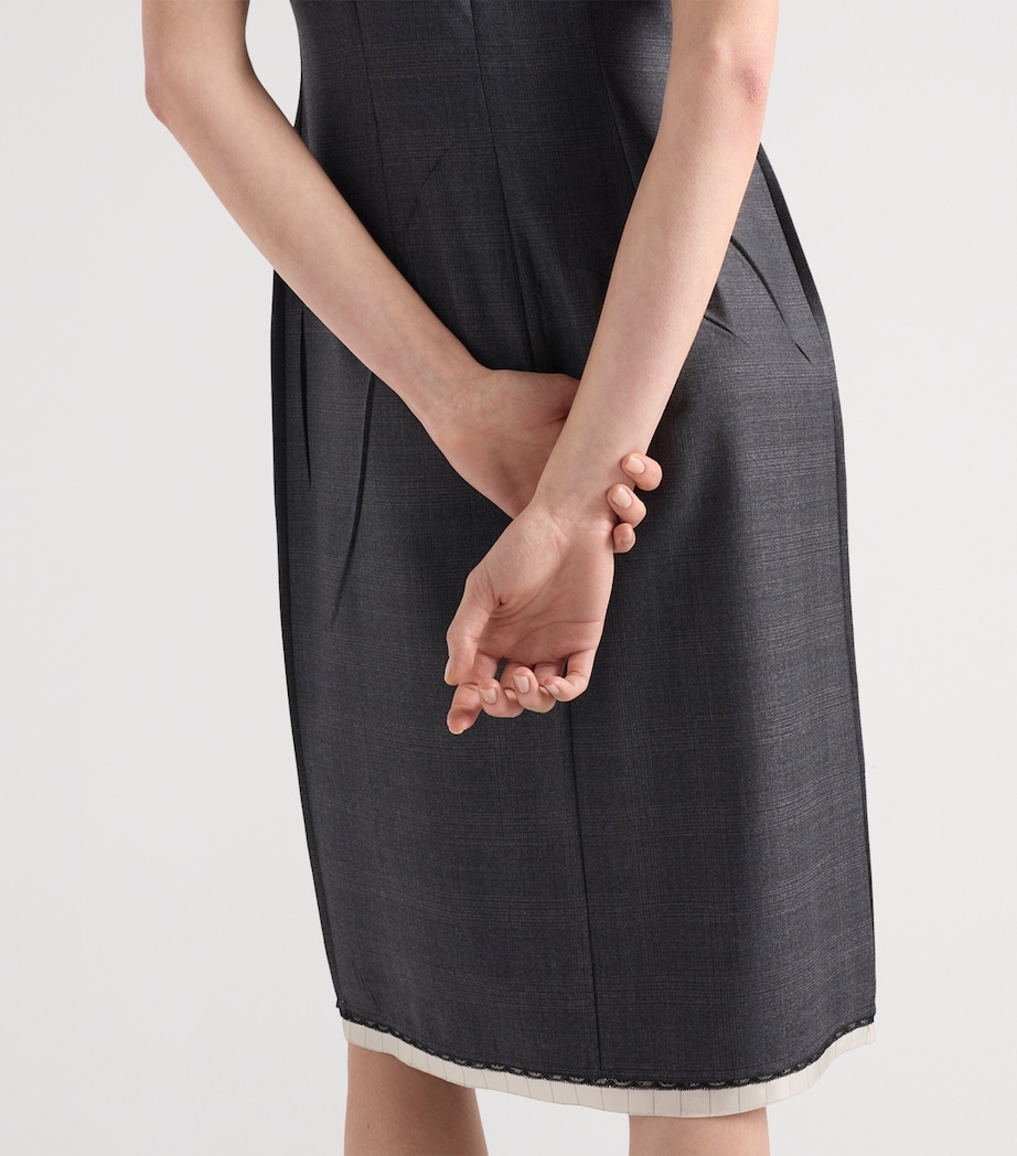 Prada Womens Wool Check Midi Dress Grey Image 6