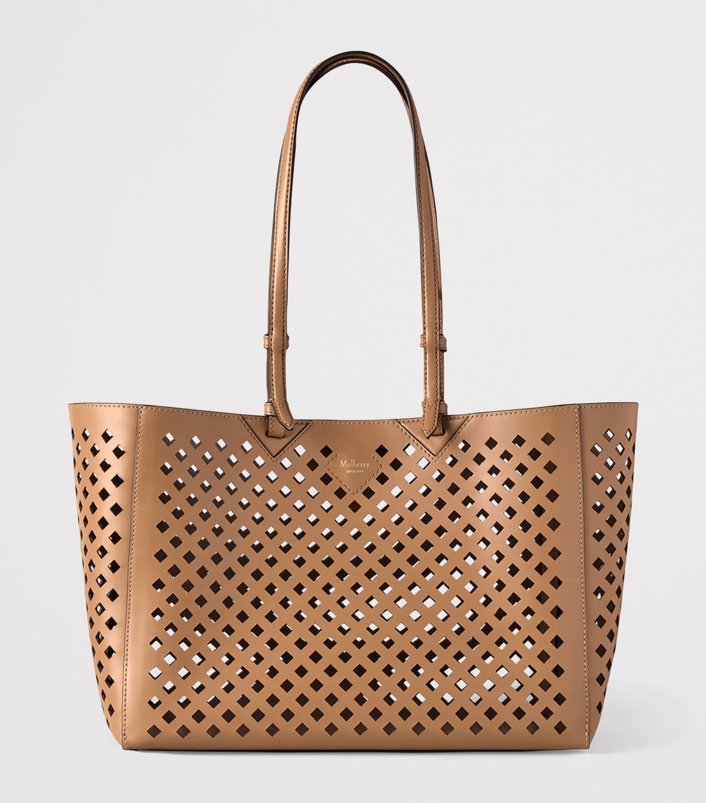 Leather Perforated Tote Bag TOFFEE Image 2