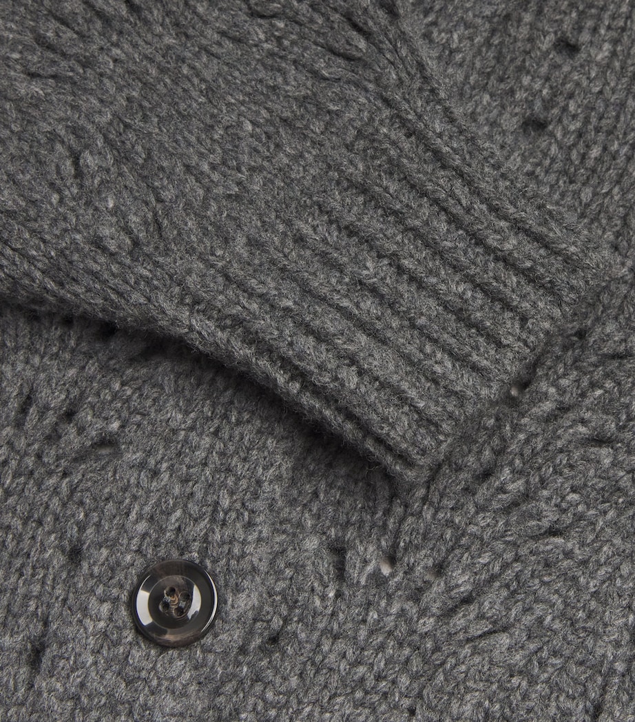 FRAME Womens Wool Textured Stitch Cardigan Dark Gris Heather Image 5