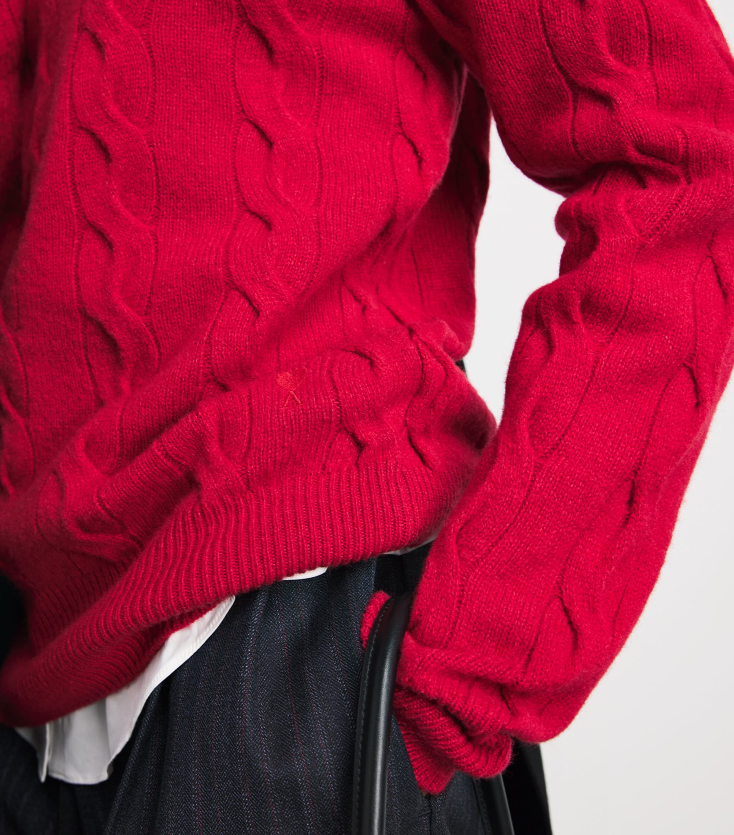 AMI Paris Womens Wool Cable-Knit Sweater Rouge Rubis Image 3