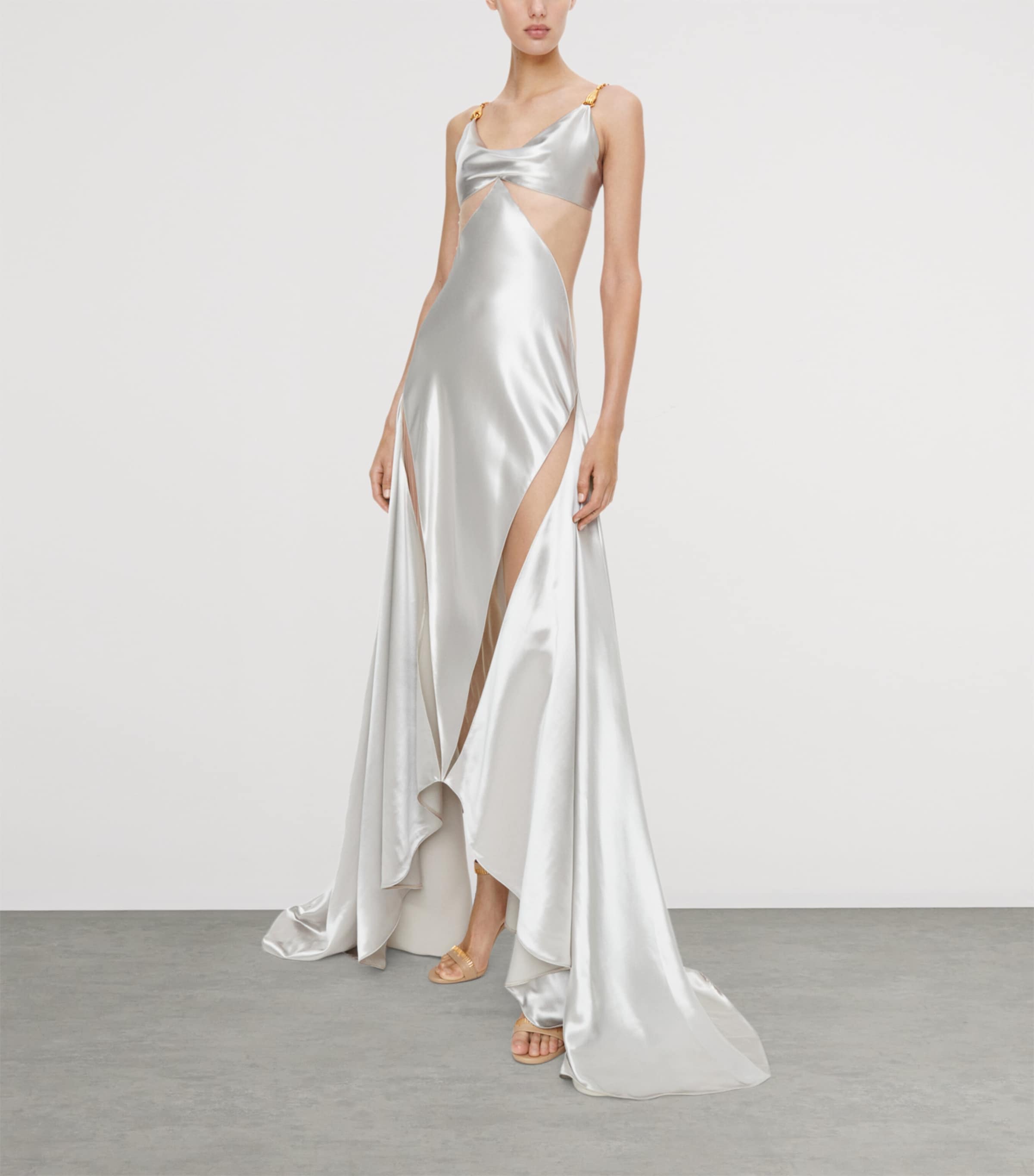 Schiaparelli Womens Satin Bias Cut Gown Silver Image 2